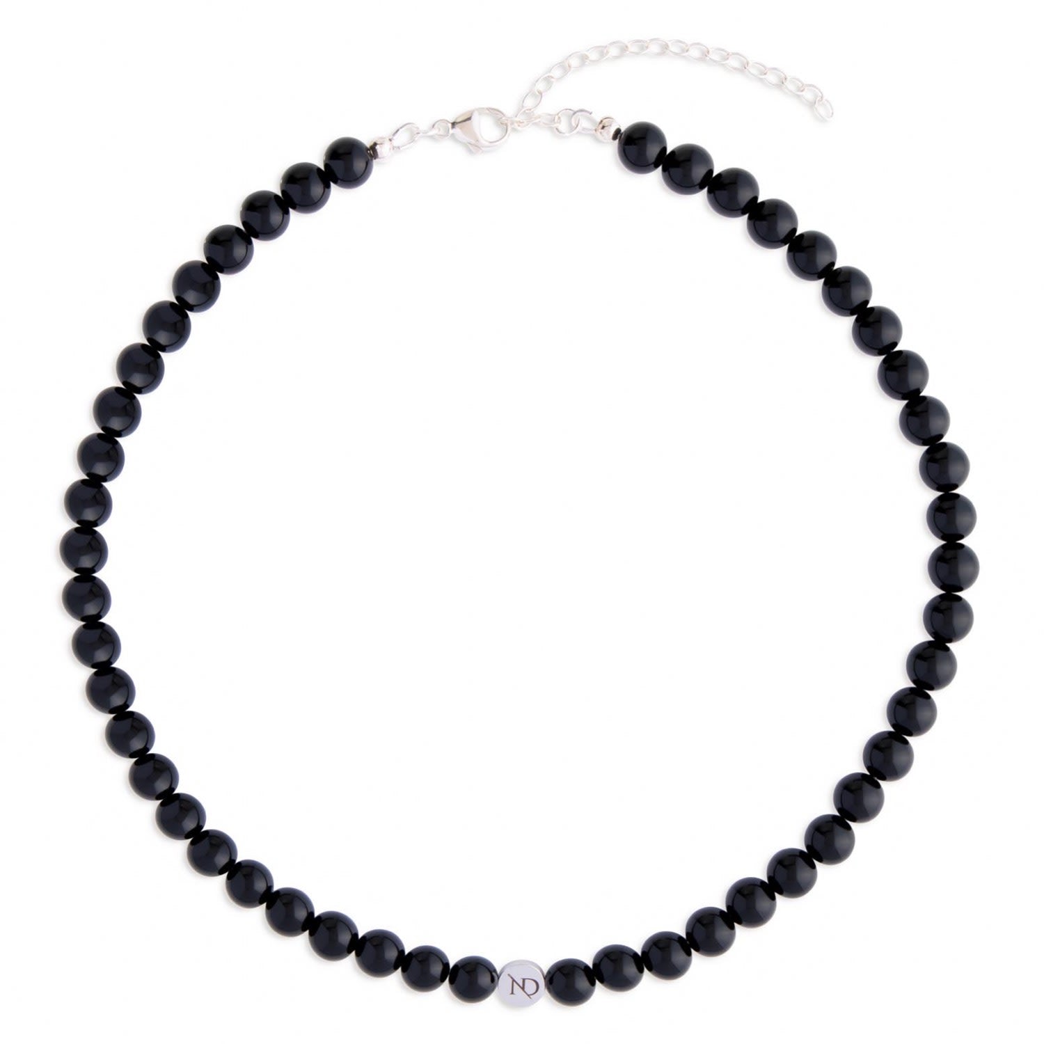 Black Onyx Gemstone Necklace & Sterling Silver Chain