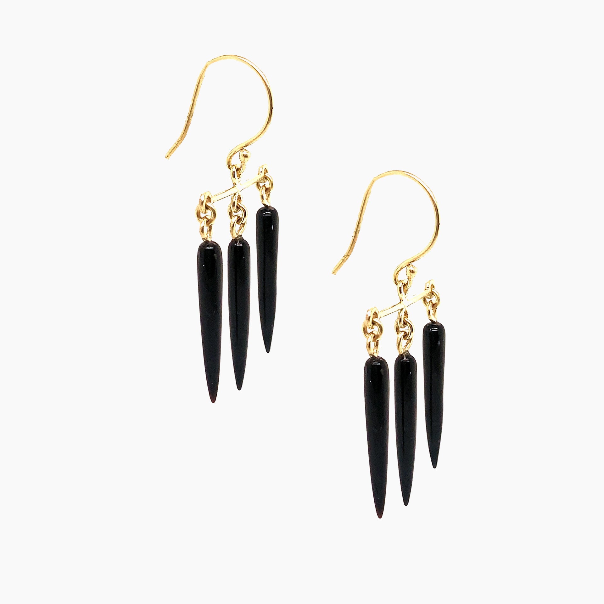 Black Onyx Gold Chandelier Earrings