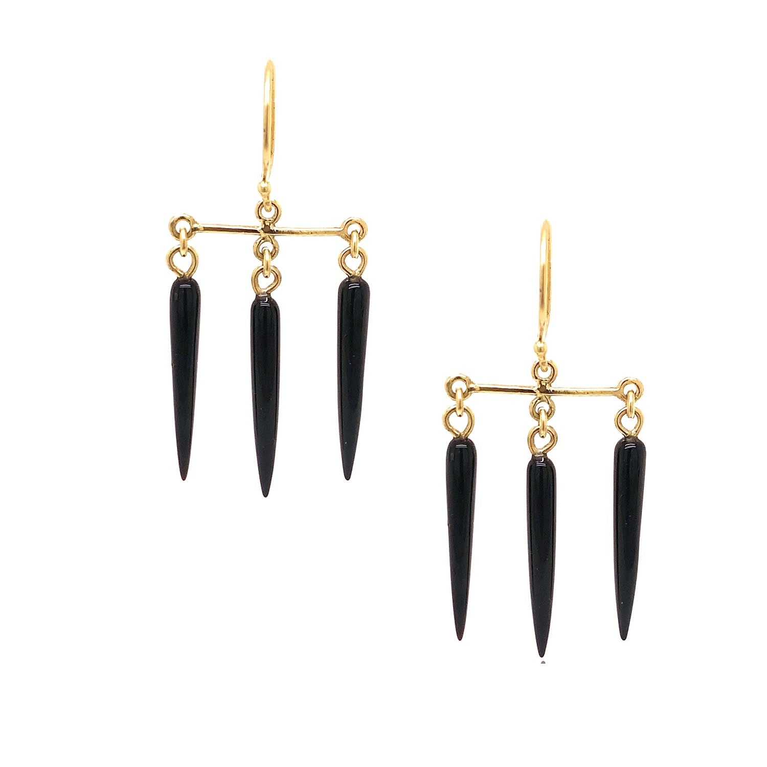Black Onyx Gold Chandelier Earrings
