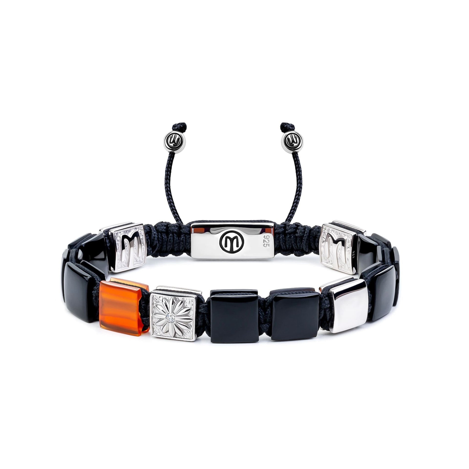 Black Onyx Macráme Bracelet With Carnelian In Silver