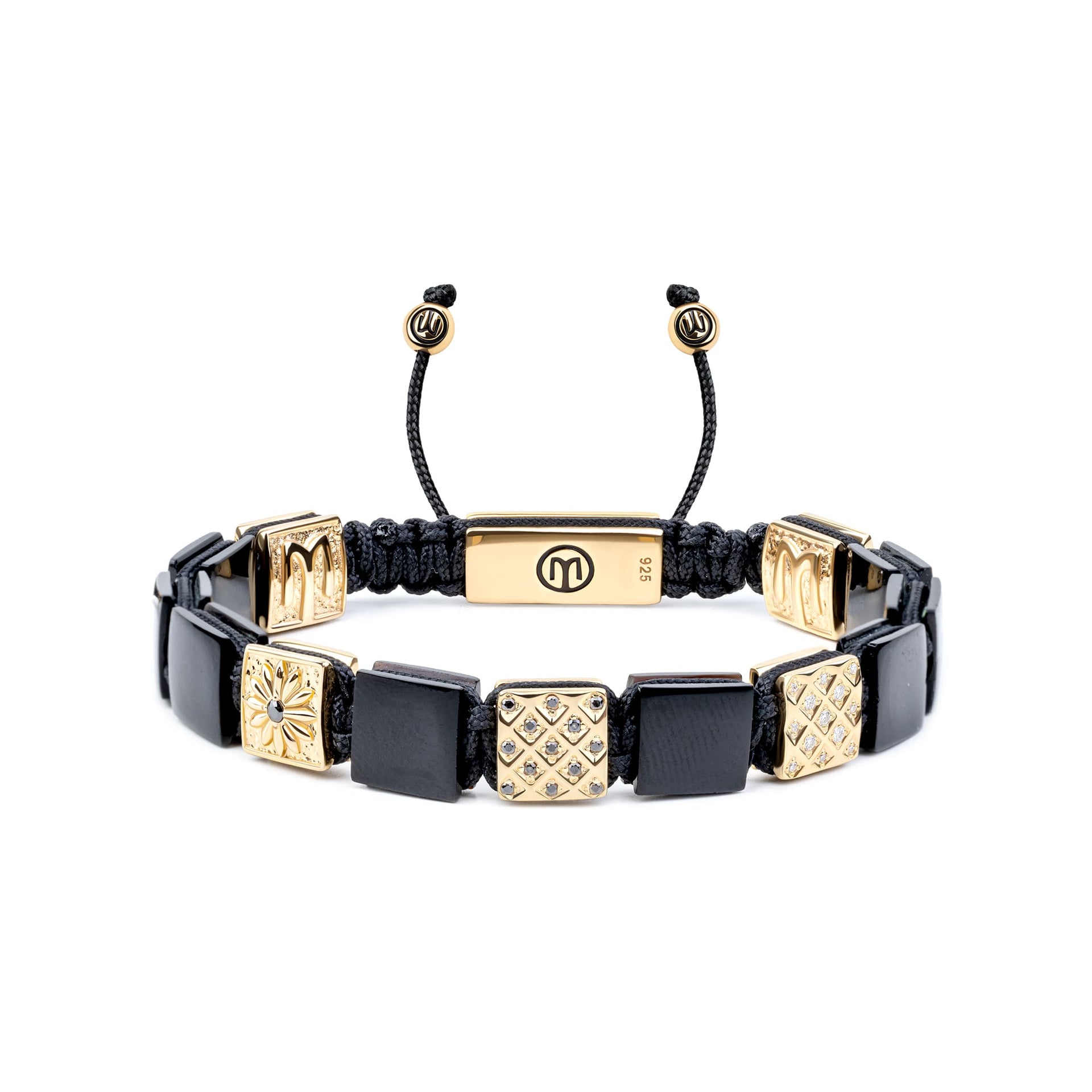Black Onyx Macráme Braided Bracelet In Gold