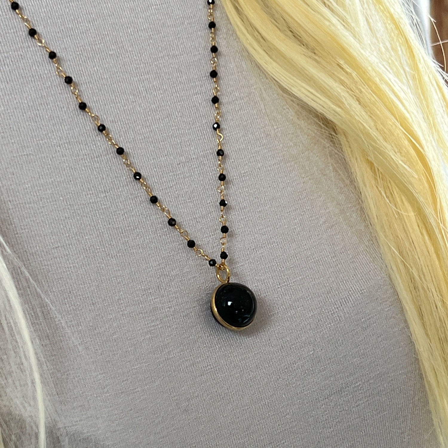 Black Onyx Rosary With Black Onyx Ball Pendant