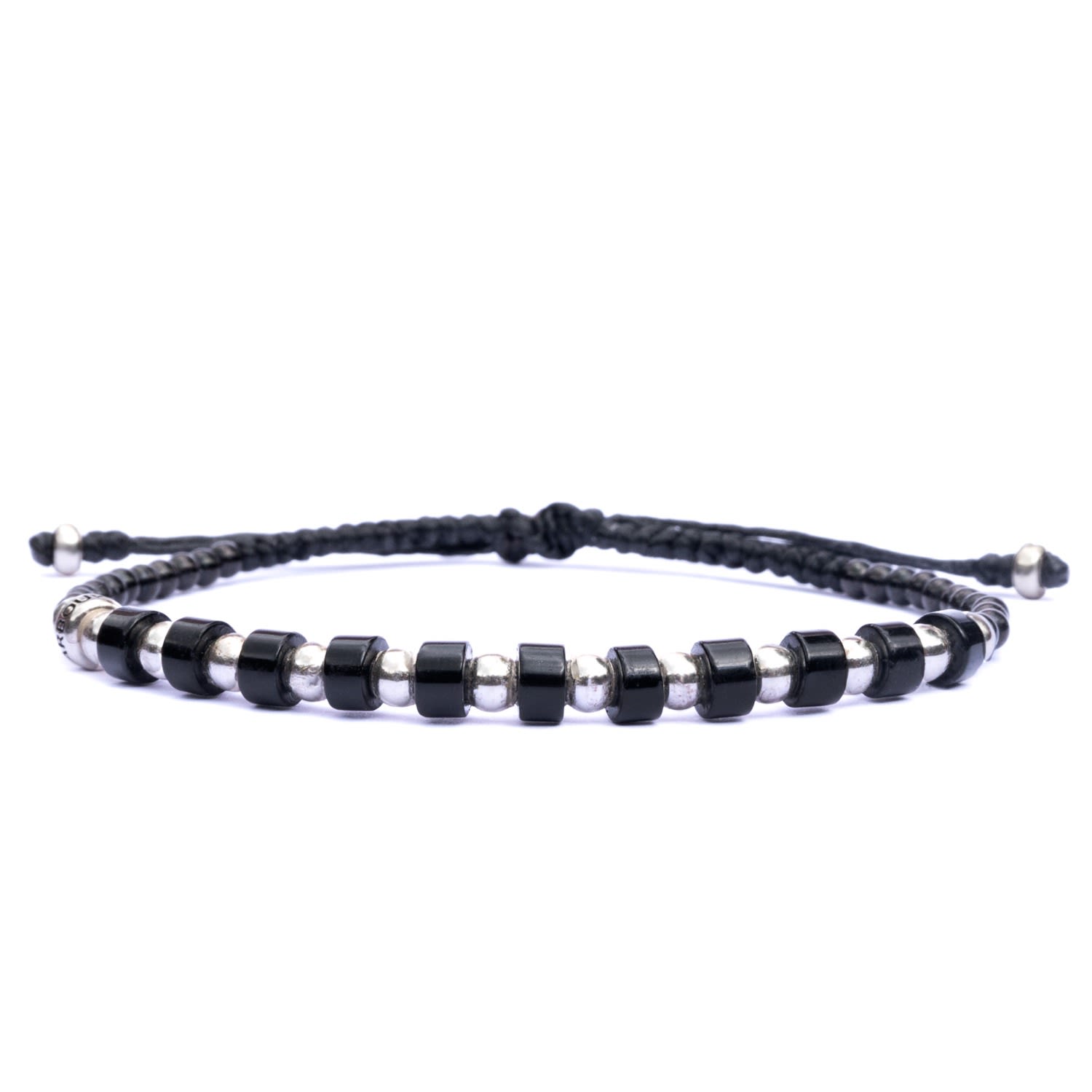 Black Onyx Stone And Silver Women Rope Bracelet - Onyx Gaia