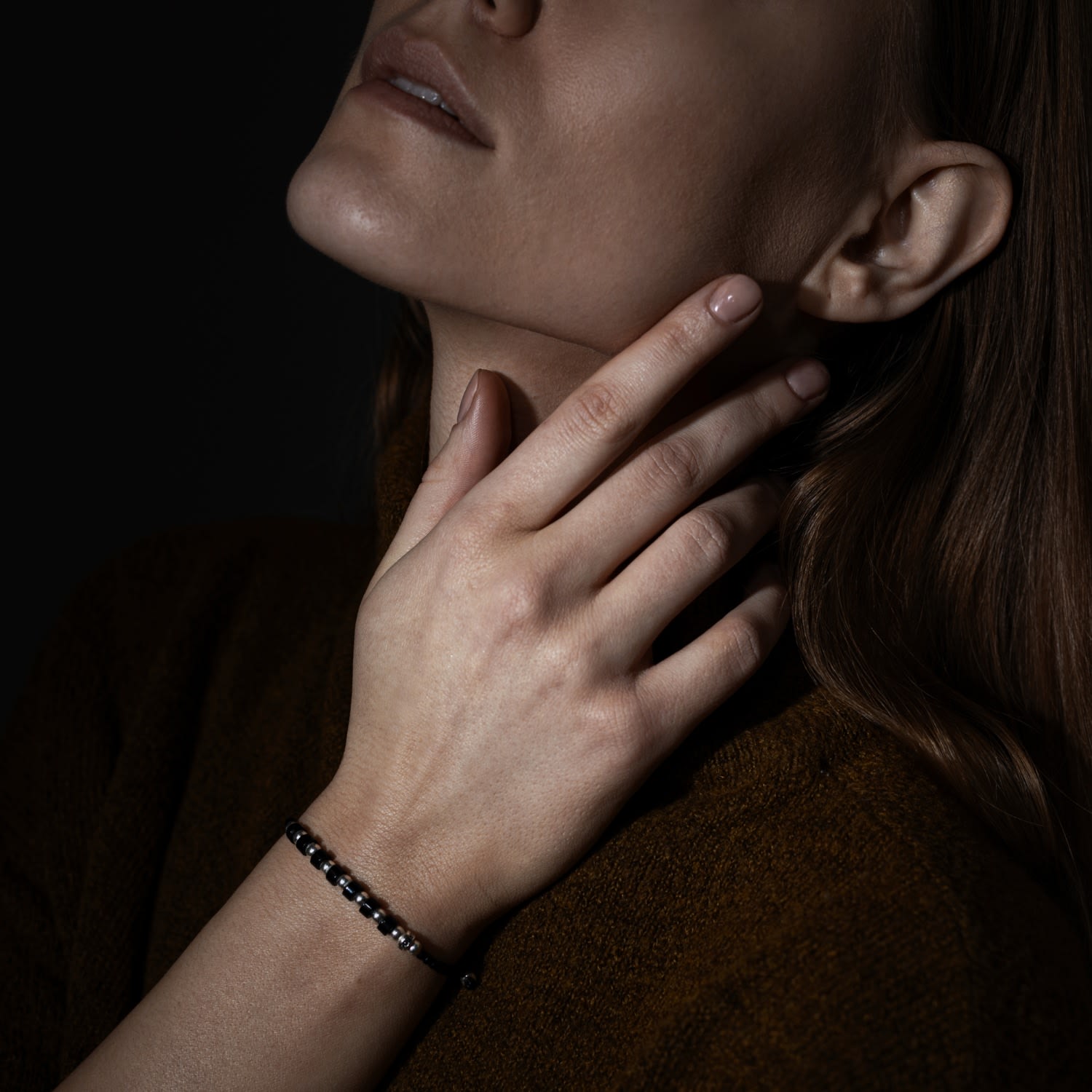 Black Onyx Stone And Silver Women Rope Bracelet - Onyx Gaia