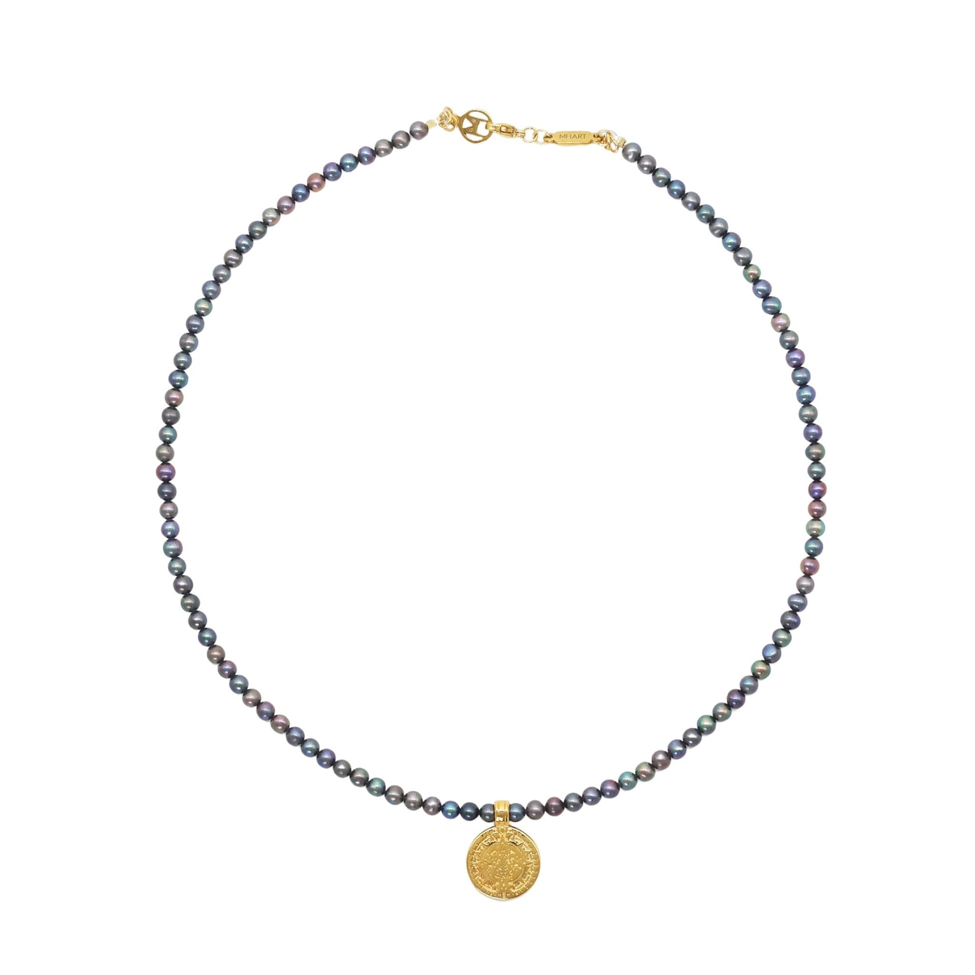 Black Pearl Gold Coin Necklace