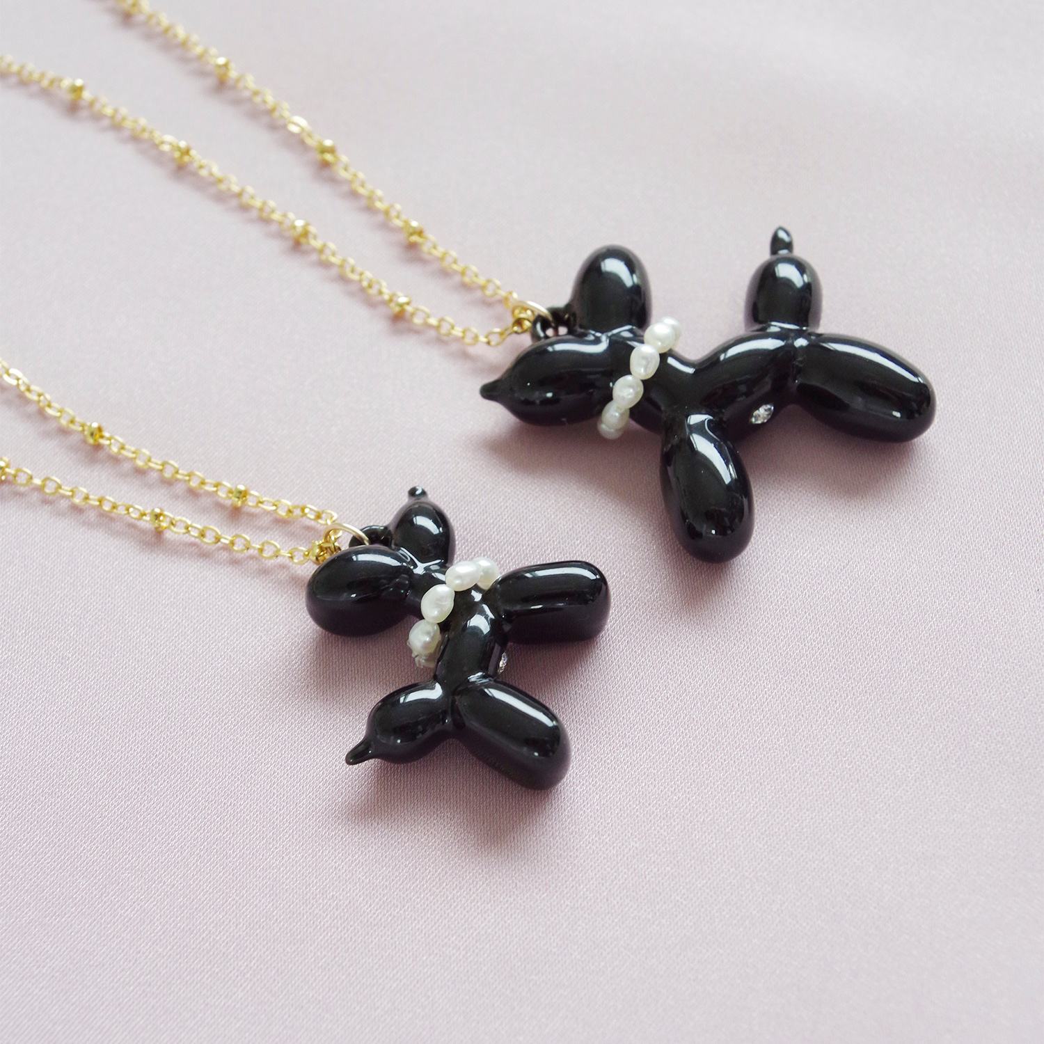 Black Porcelain Balloon Doggie Necklace