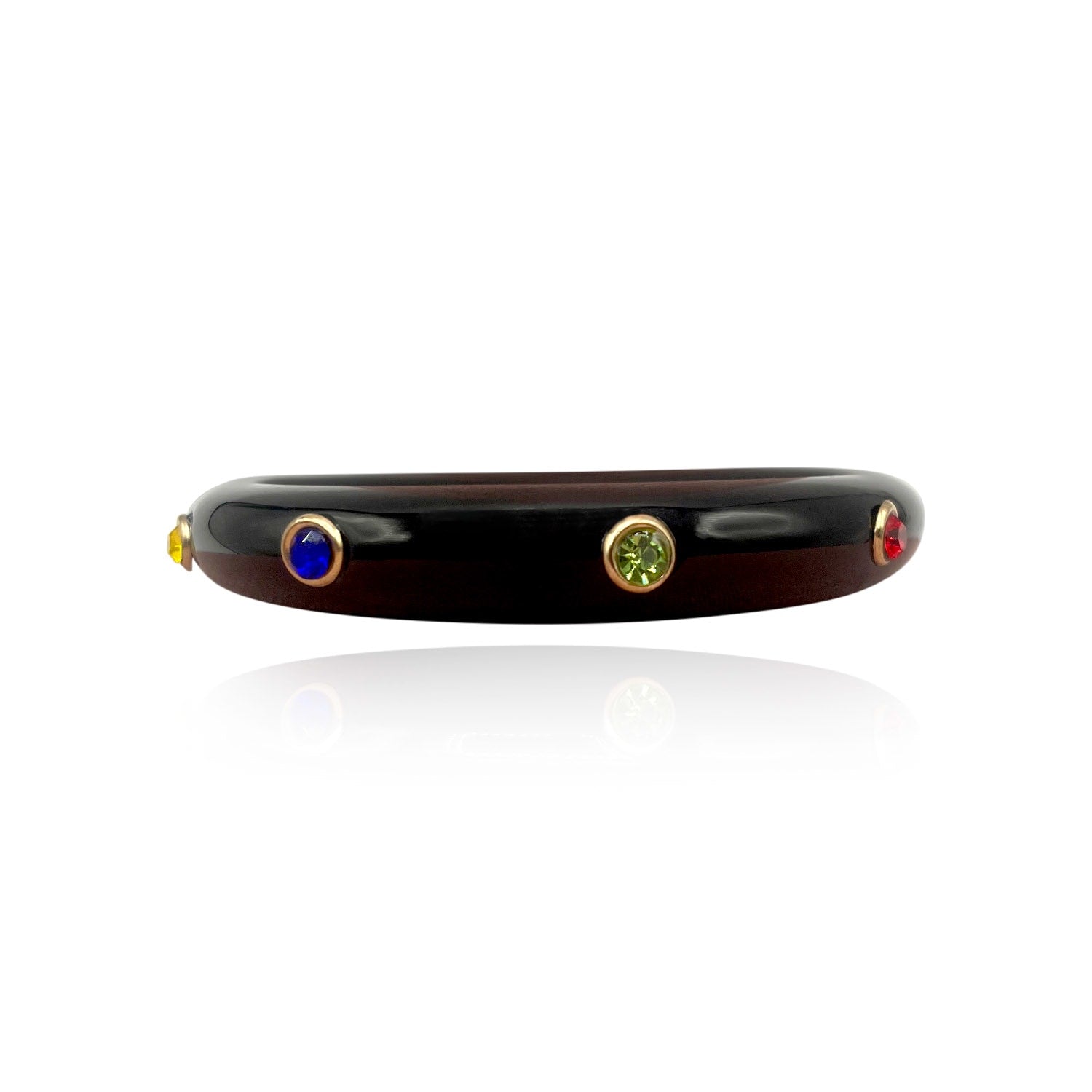 Black Resin Bangle With Multi-Color Crystals