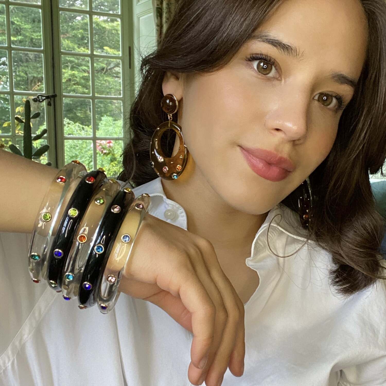 Clear Resin Bangle With Multi-Color Crystals