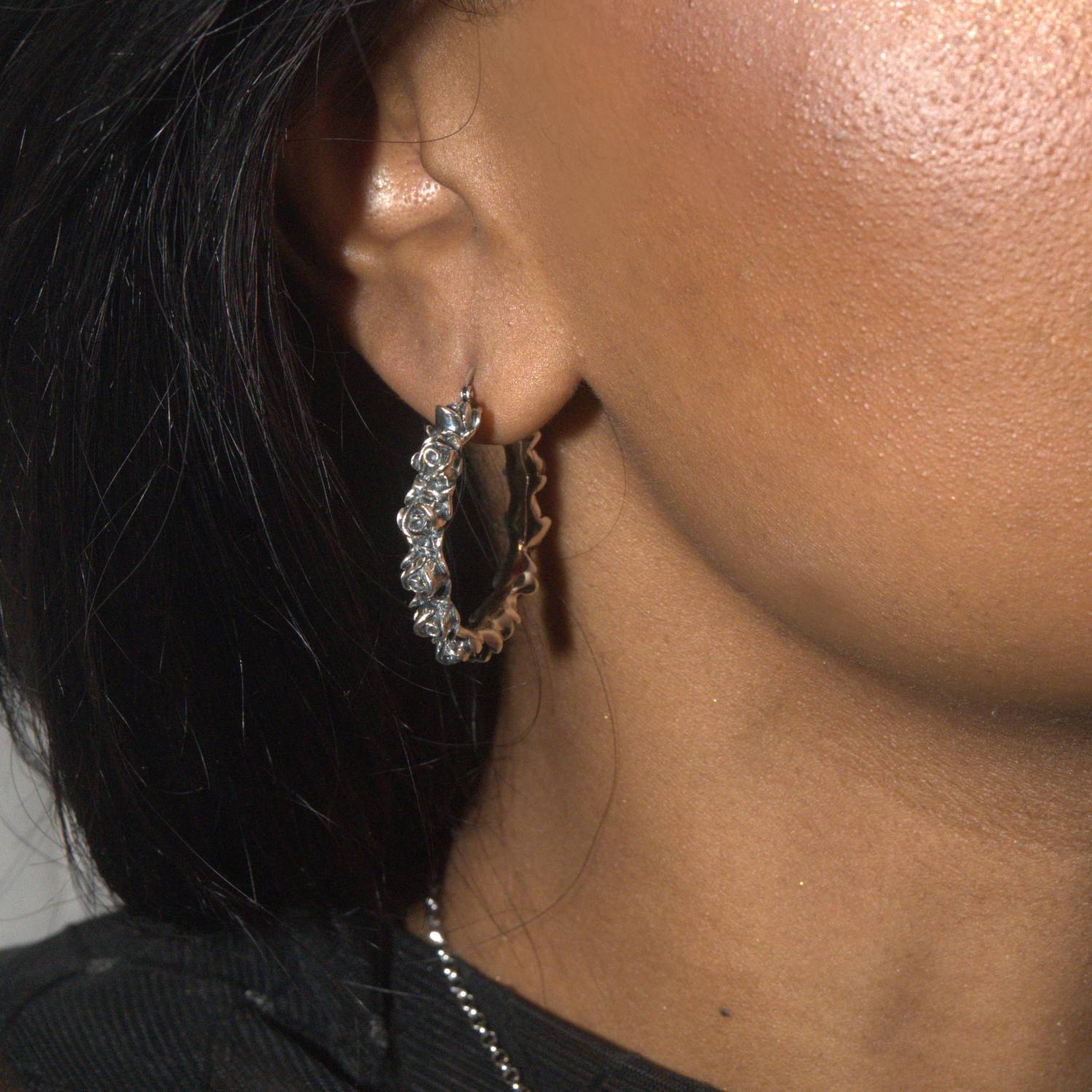 Large Rose Hoop Earrings In Sterling Silver – Earrings For Women – Jewelry For Women