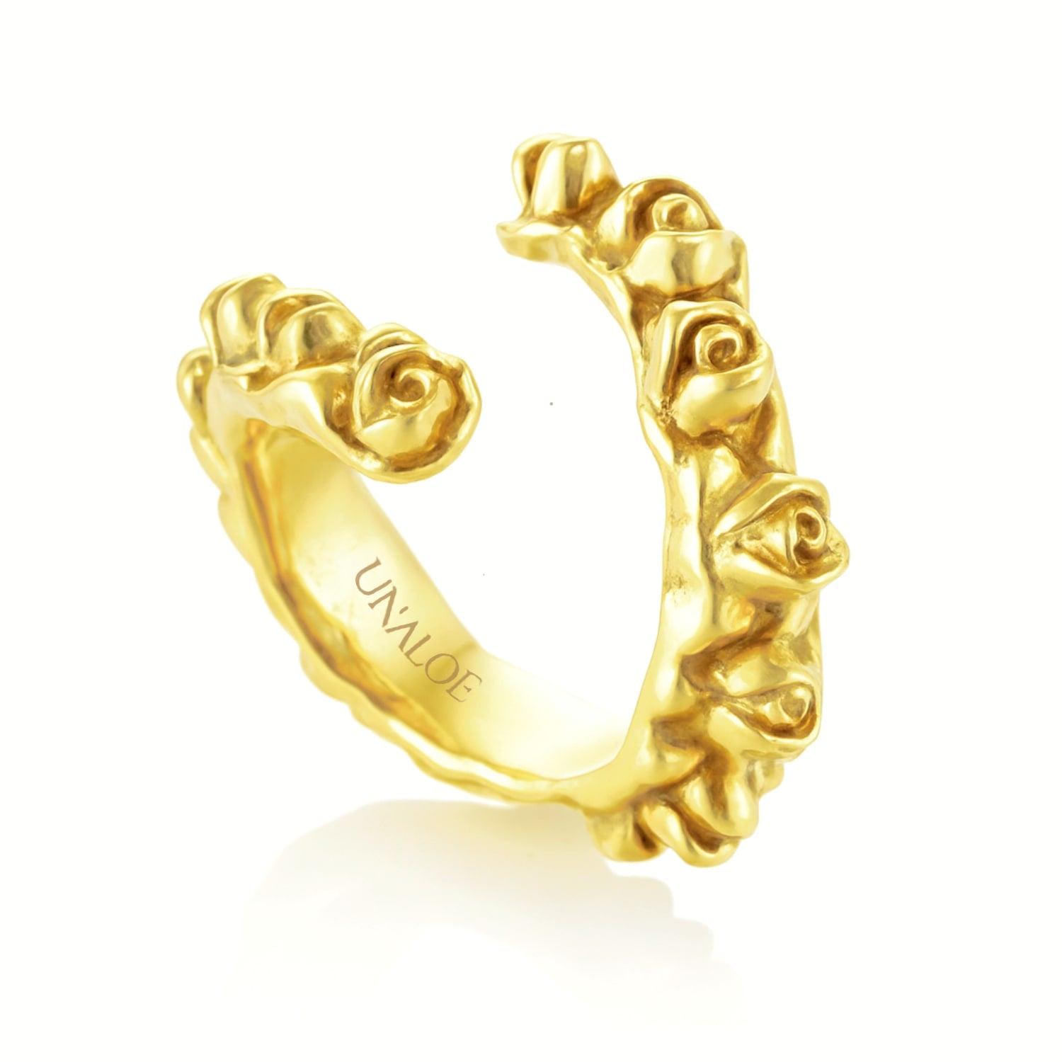 Black Rose Buds Ring Sterling Silver-Gold Plated, Handmade, Unaloe Seductive Emotions