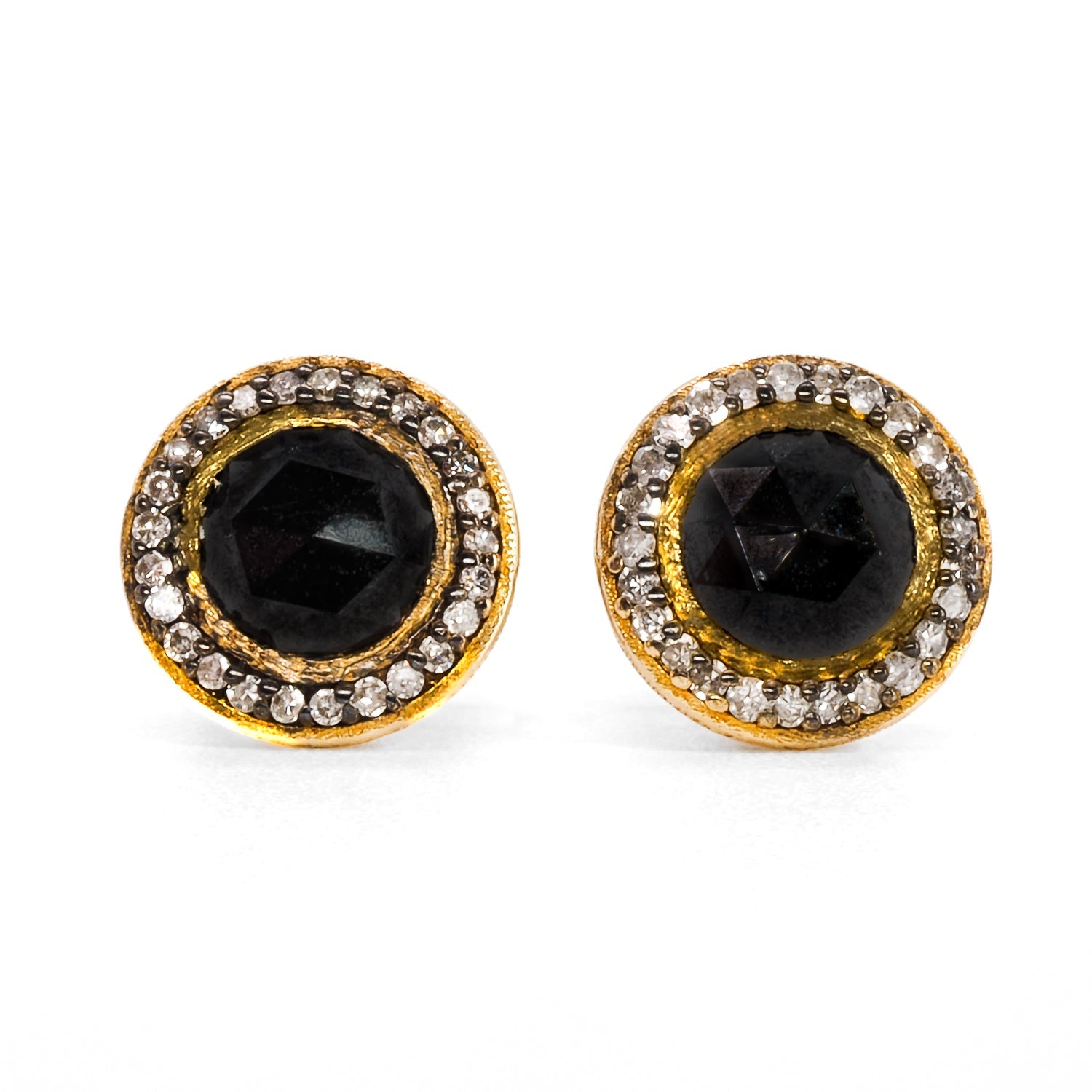 Solid Gold Black Diamonds Stud Earrings - Black