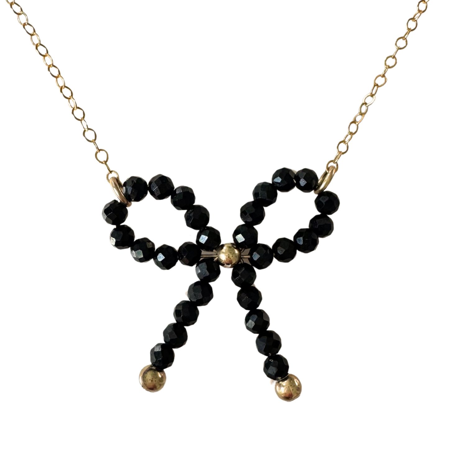 Black Spinel Bow Charm Necklace