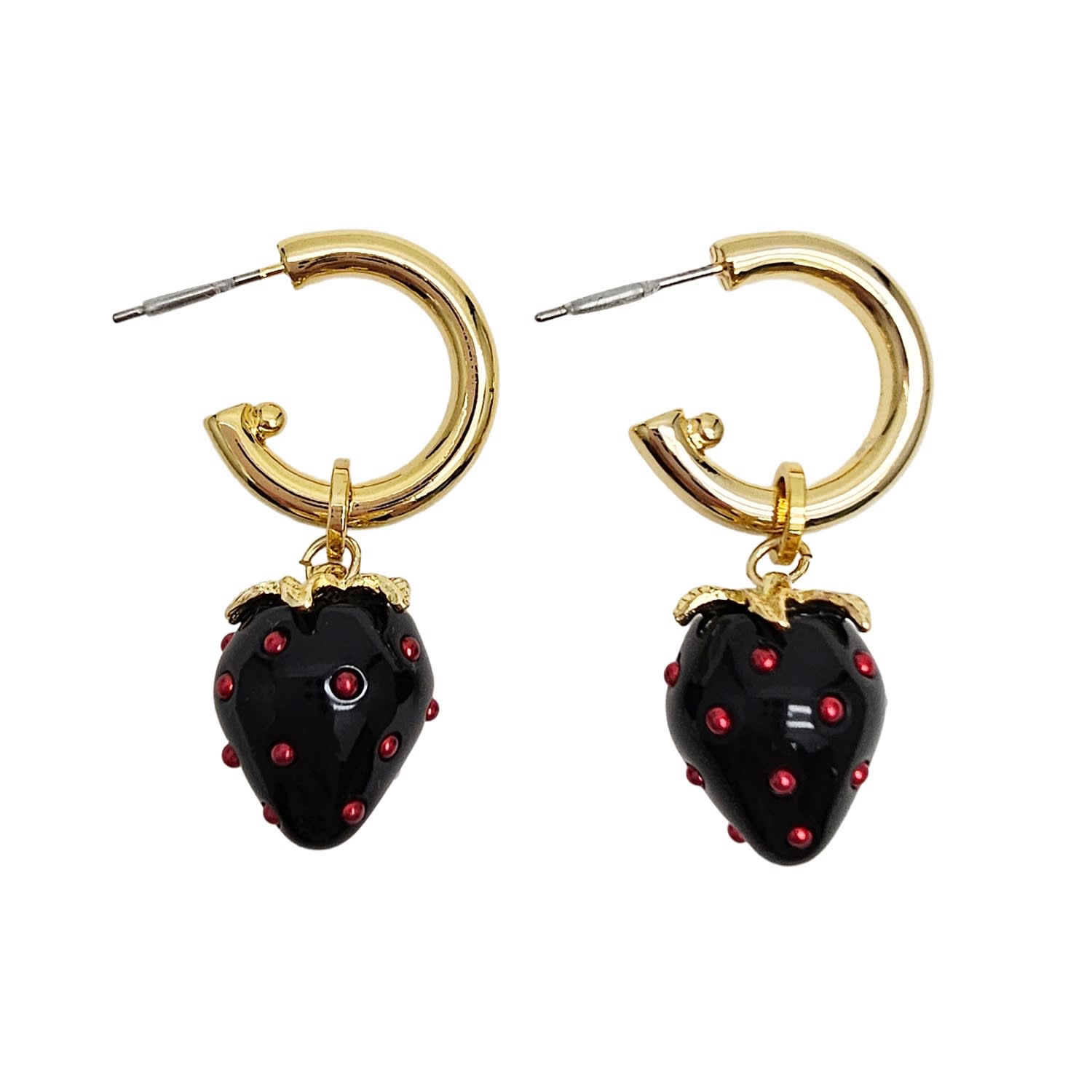 Black Strawberry Dangle Hoop Earrings