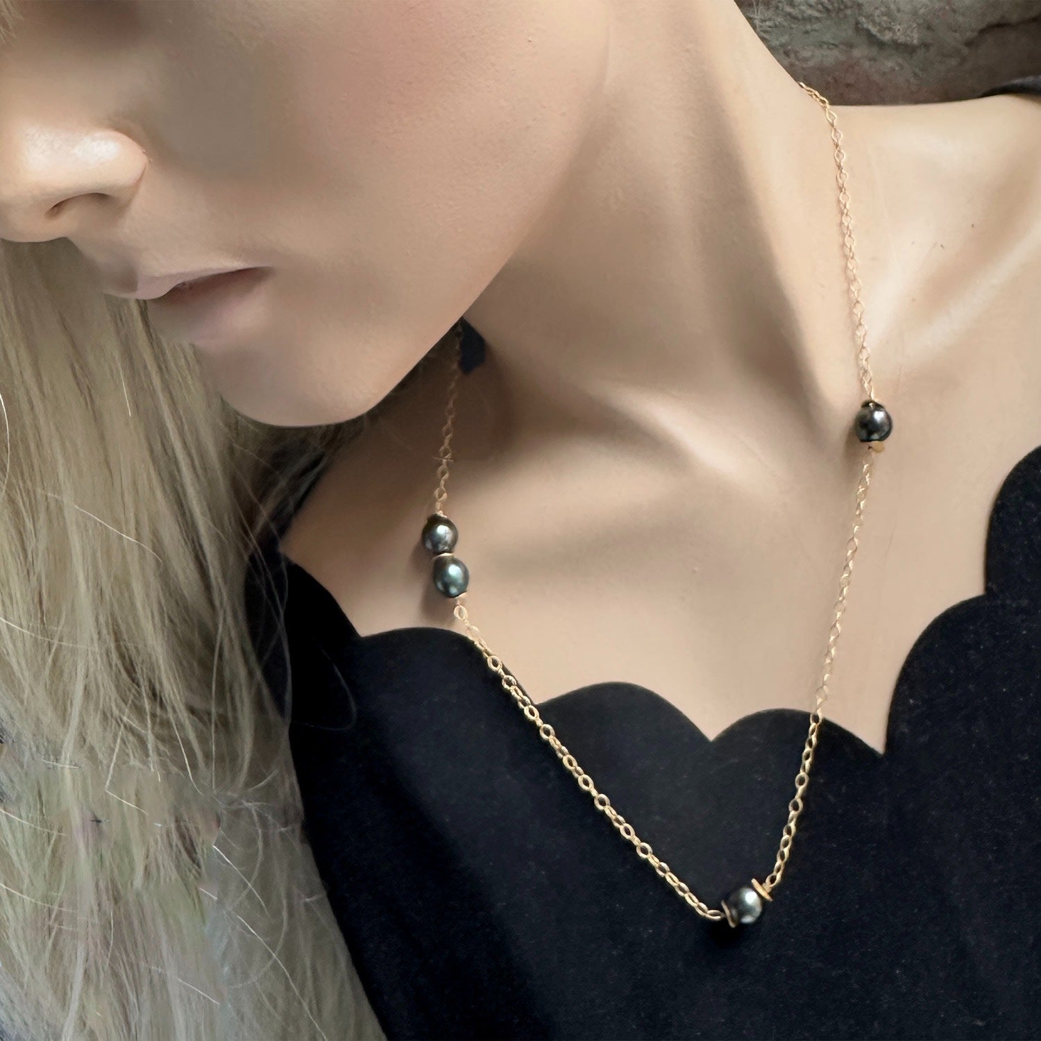 Black Tahitian Pearl Chain Necklace