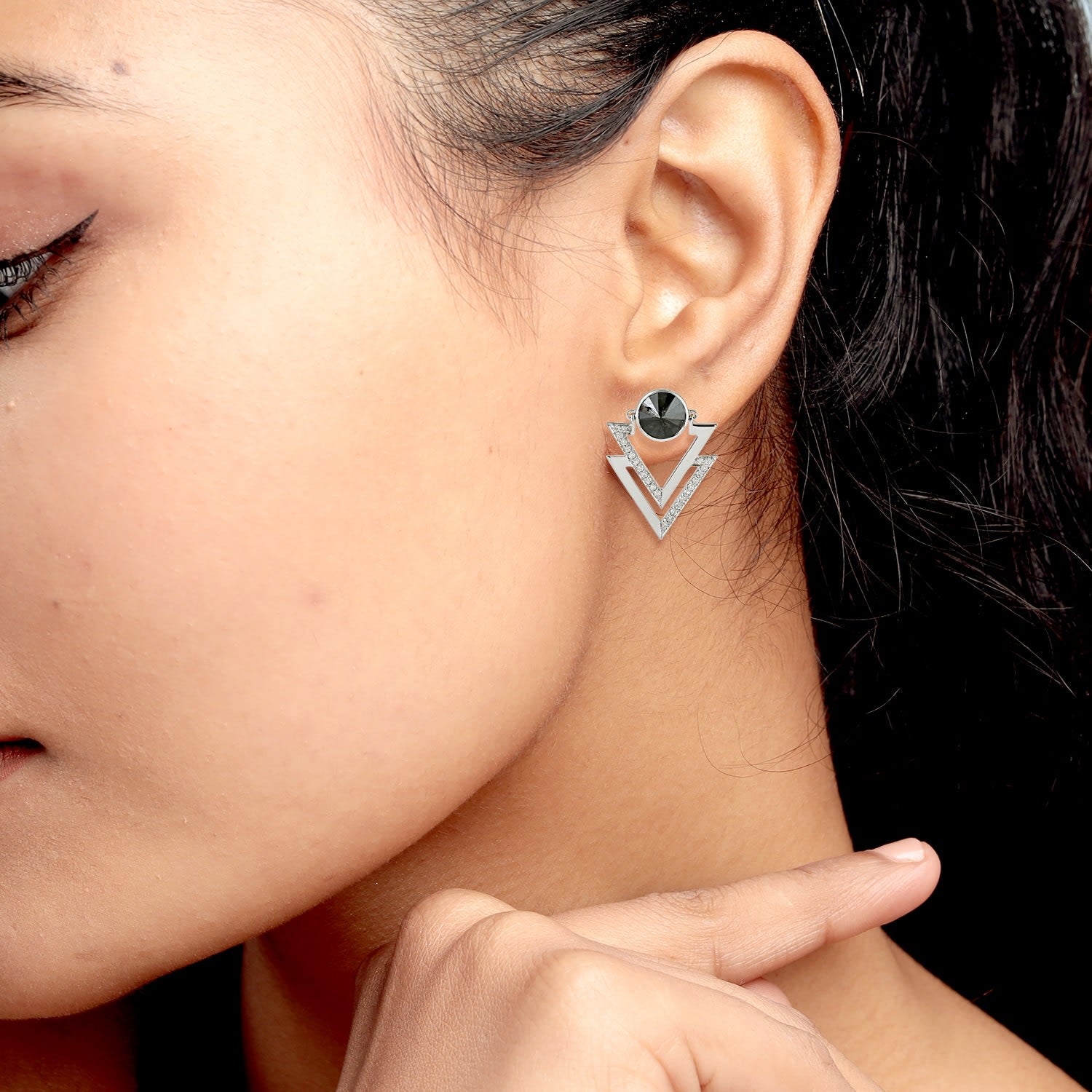 Black & White Diamond Dangle Earrings In 18K White Gold