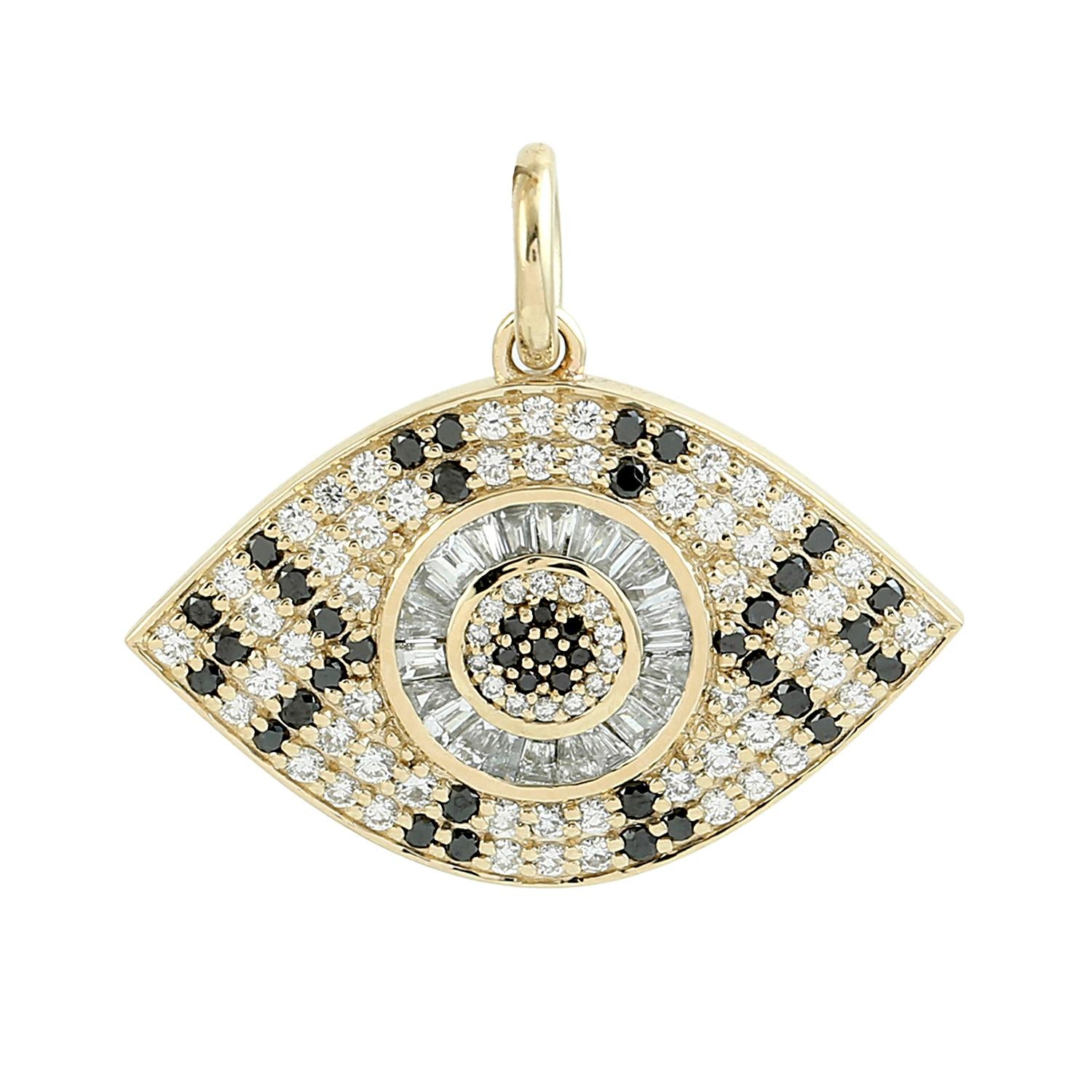 Black & White Diamond Evil Eye Pendant In 18K Yellow Gold