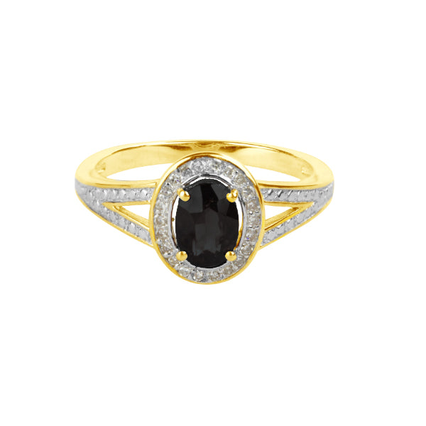 Black Spinel & White Diamond Ring