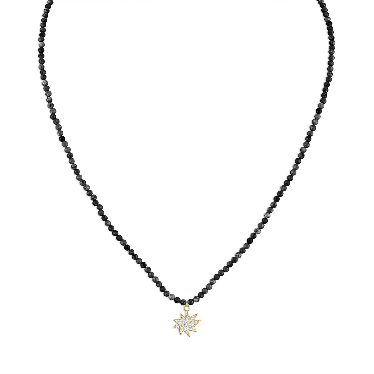 Black Spinel Beaded Necklace with Pavé Diamond Mini KAPOW!