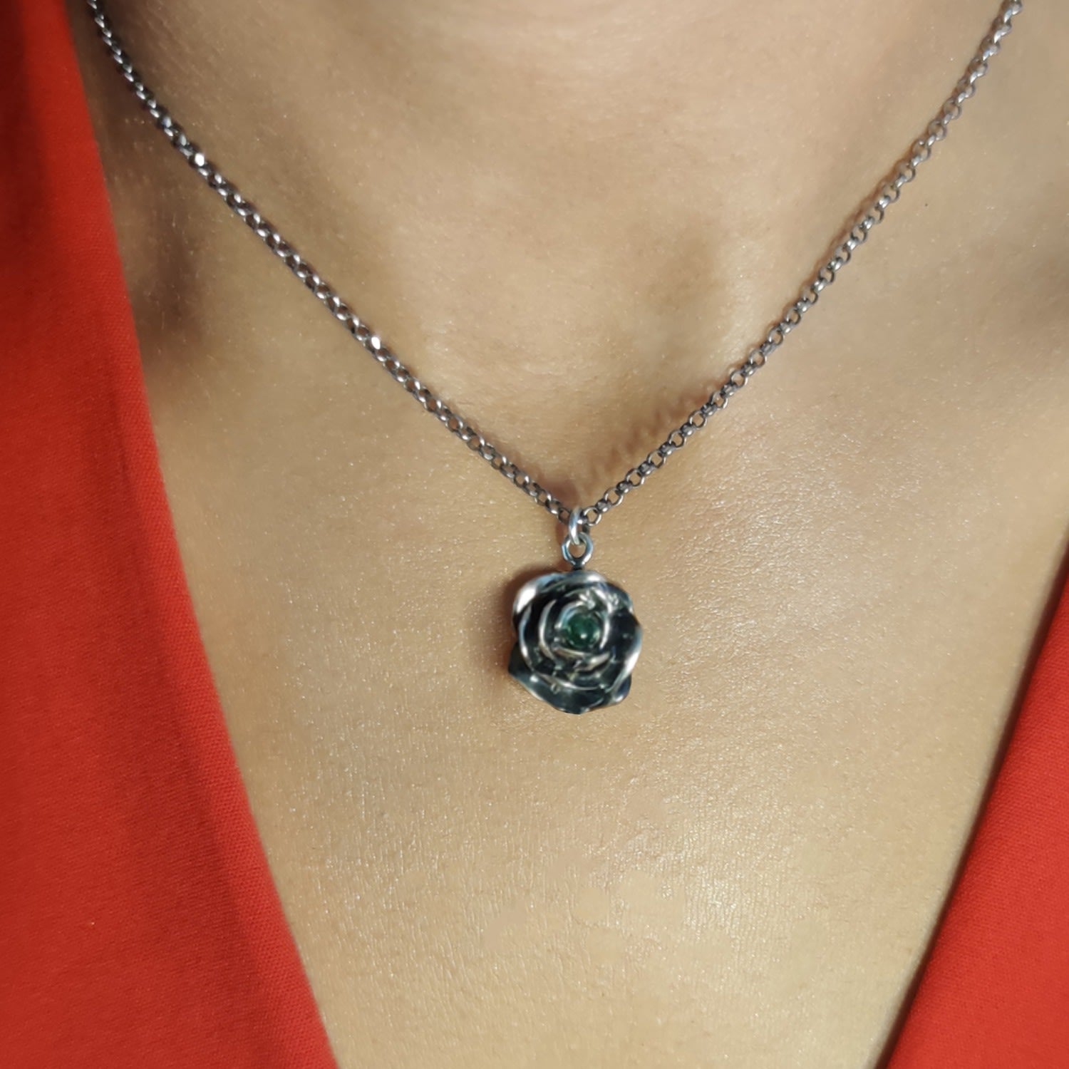 Blackstar Necklace Silver With Natural Emerald