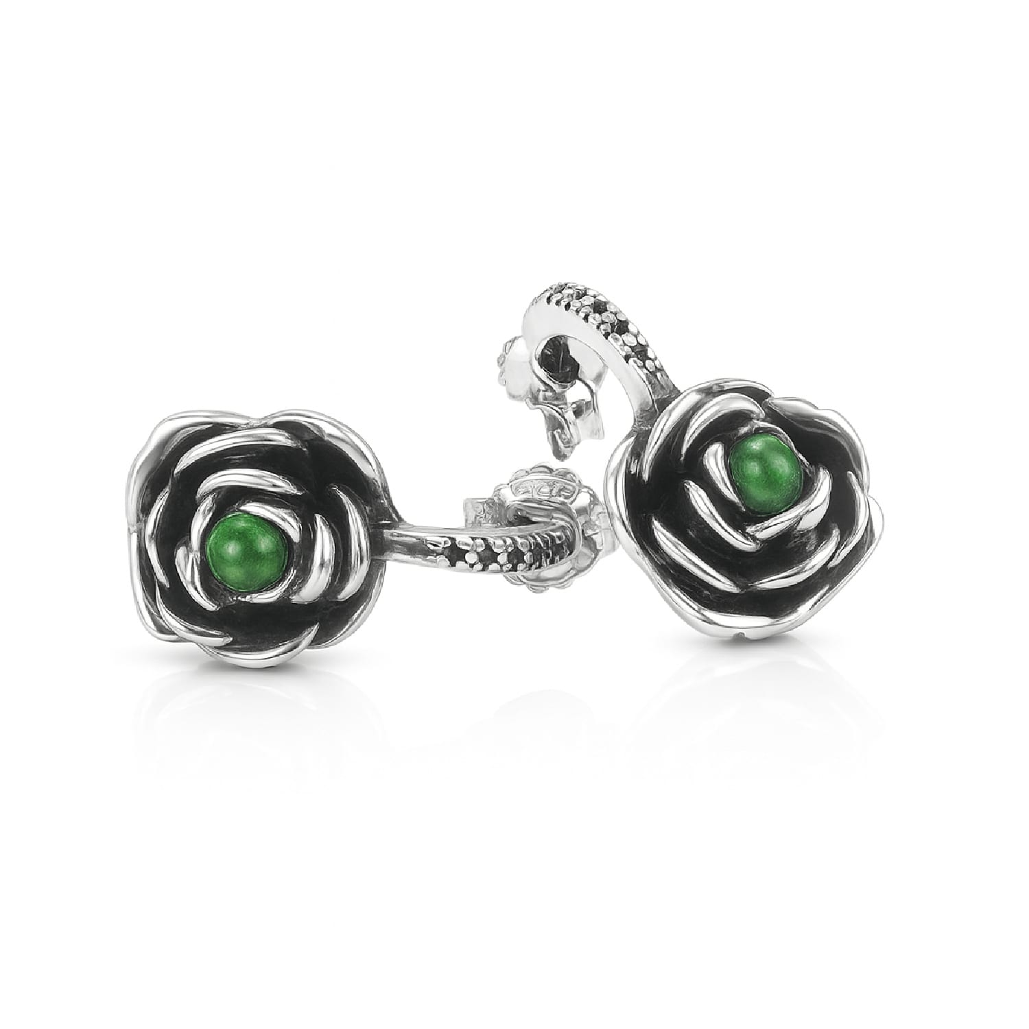 Blackstar Sterling Silver Rose Drop Earrings With Emerald – Earrings For Women – Jewelry For Women