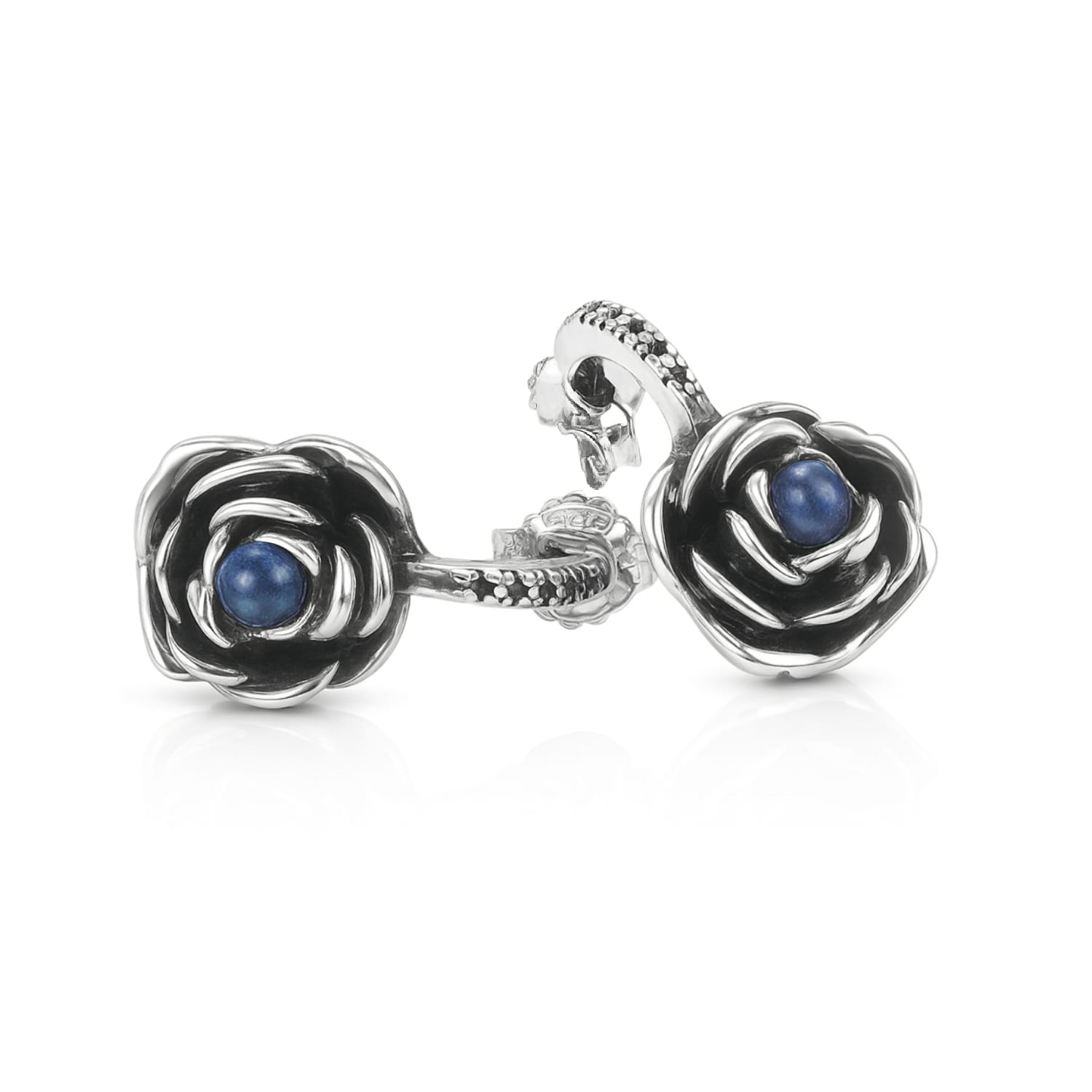 Blackstar Sterling Silver Rose Drop Earrings With Sapphire – Earrings For Women – Jewelry For Women