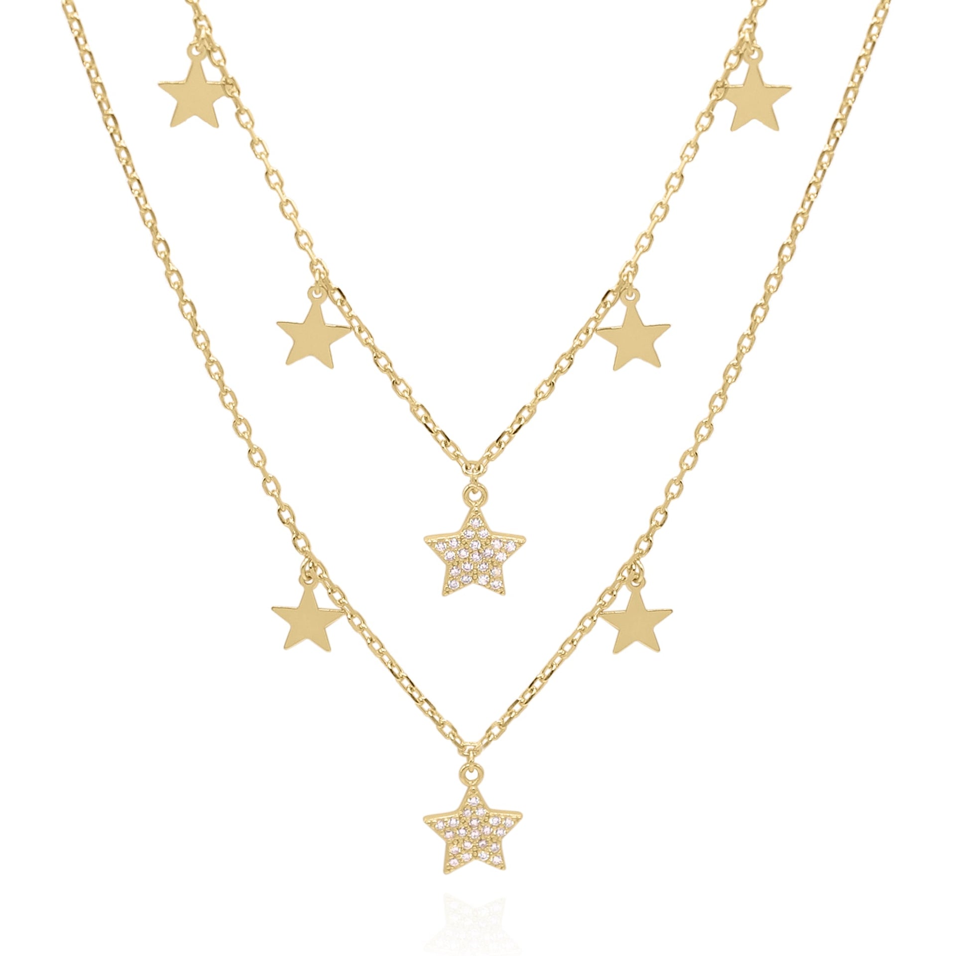 Blake Double Row Star Necklace | Gold Plated