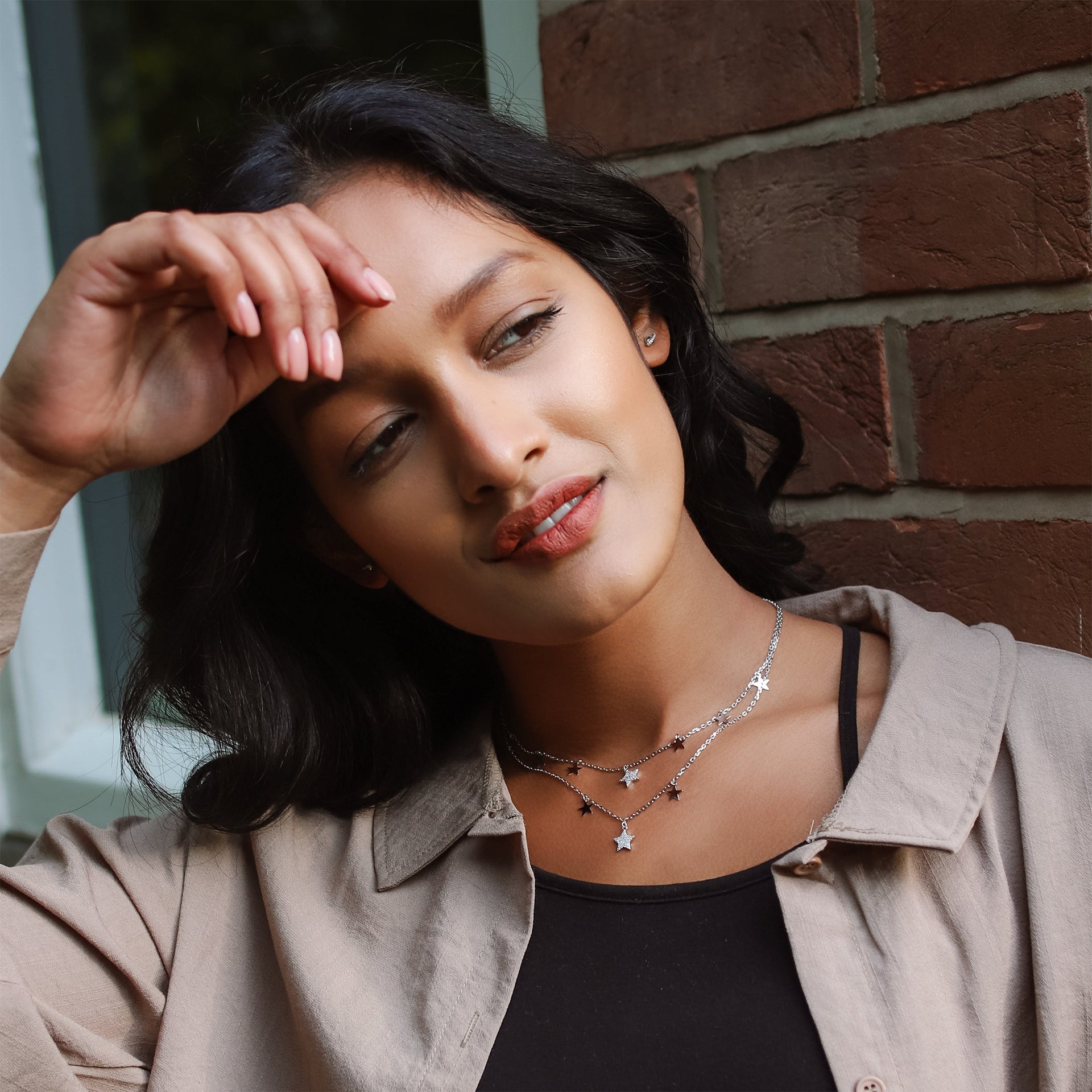 Blake Double Row Star Necklace | Sterling Silver