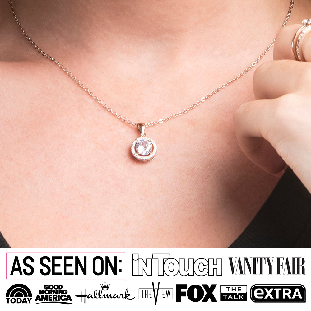 Blake 18k White Gold Plated Halo Pendant Necklace with Simulated Diamond Crystals