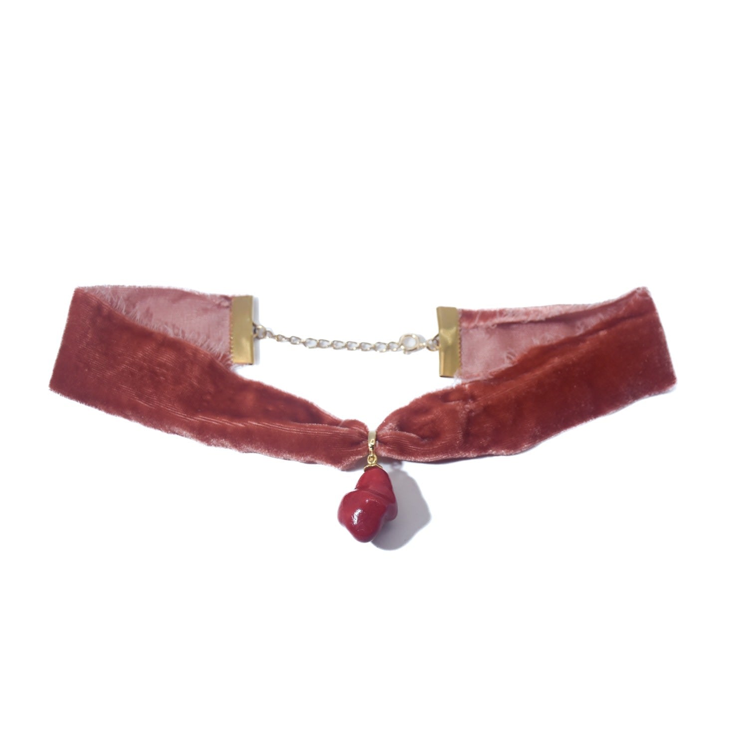 Coral Drop Gothic Porcelain Pendant Silk Velvet Choker