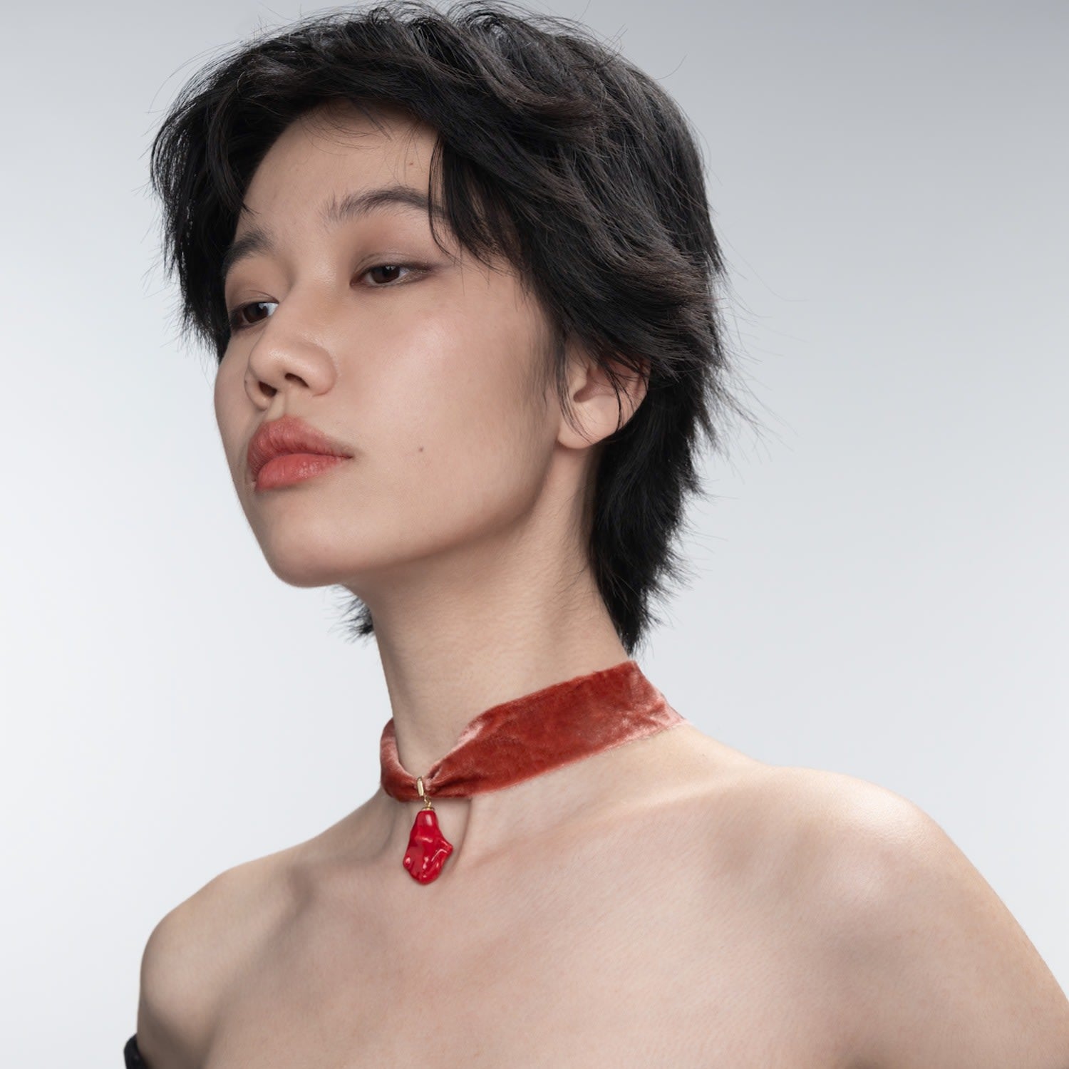 Coral Drop Gothic Porcelain Pendant Silk Velvet Choker