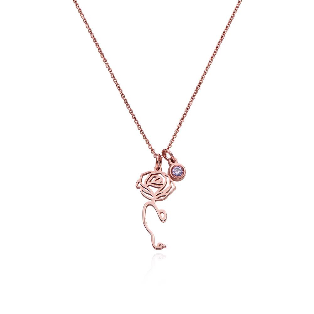 Blooming Birth Flower Arabic Name Necklace with Birthstone in 18K Rose Gold Plating
