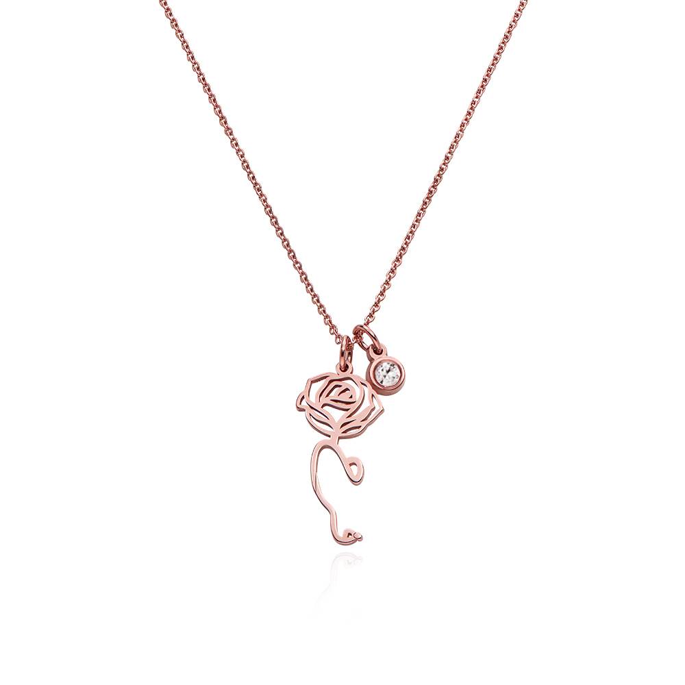 Blooming Birth Flower Arabic Name Necklace with Diamond in 18K Rose Gold Plating