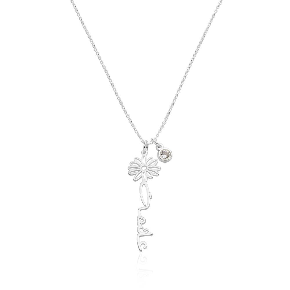Blooming Birth Flower Arabic Name Necklace with Diamond in Sterling Silver