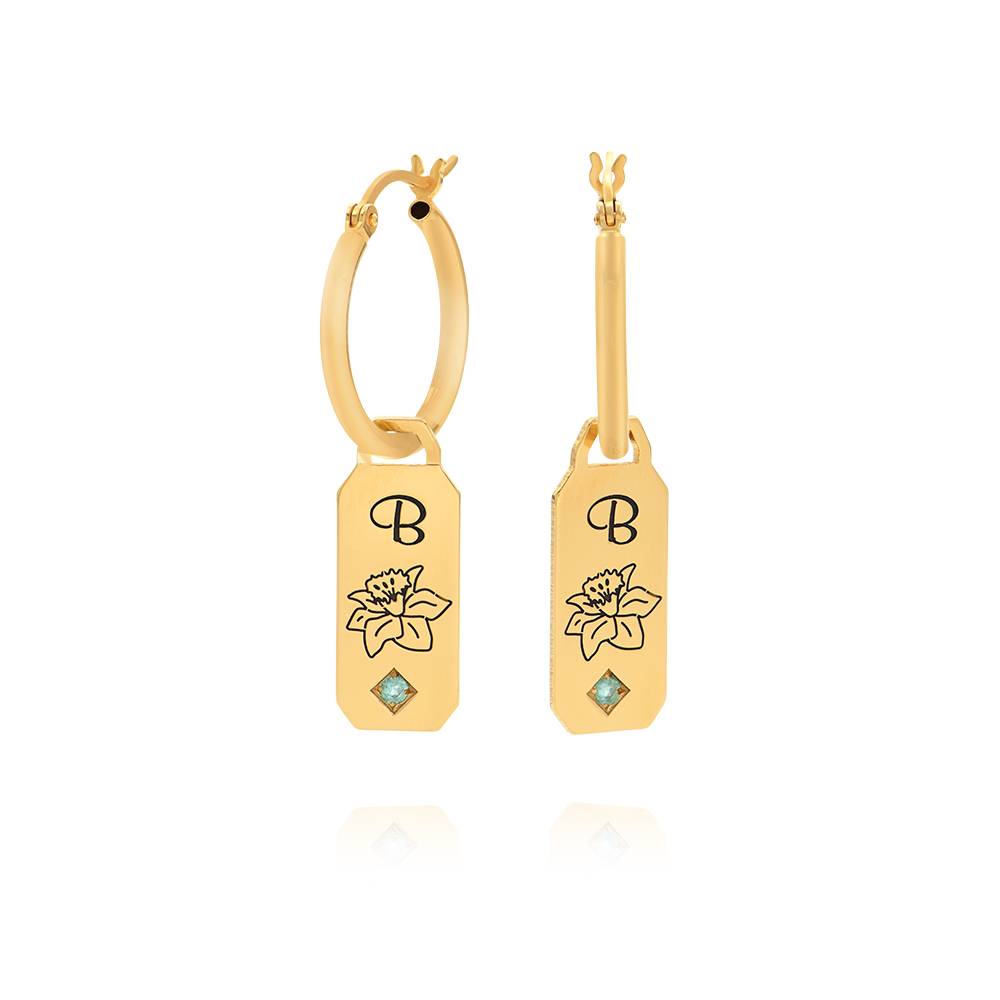 Blooming Birth Flower Hoop Earrings with Birthstone in 18K Gold Plating