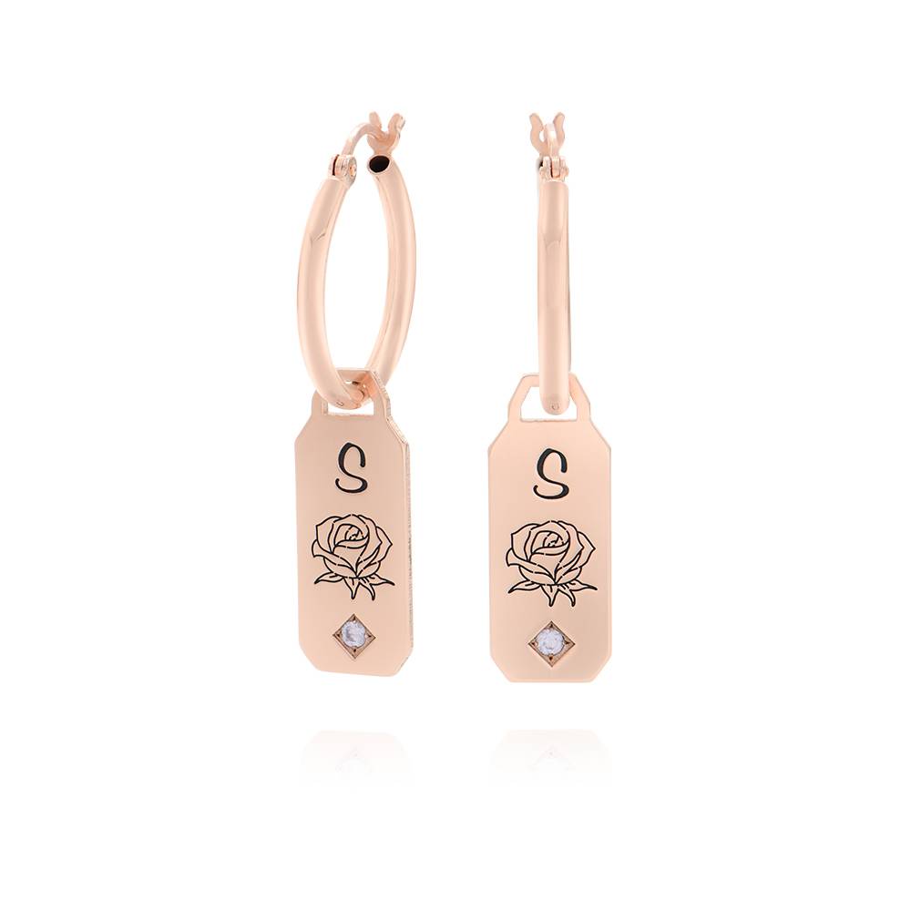 Blooming Birth Flower Hoop Earrings with Birthstone in 18K Rose Gold Plating