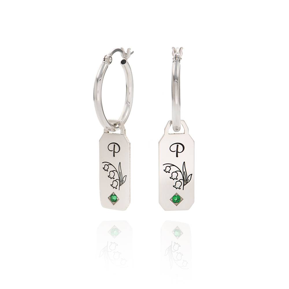 Blooming Birth Flower Hoop Earrings with Birthstone in Sterling Silver