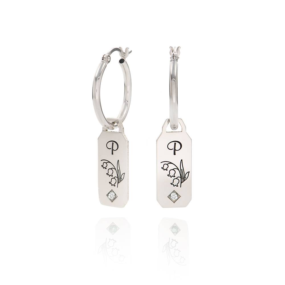 Blooming Birth Flower Hoop Earrings with Diamond in Sterling Silver