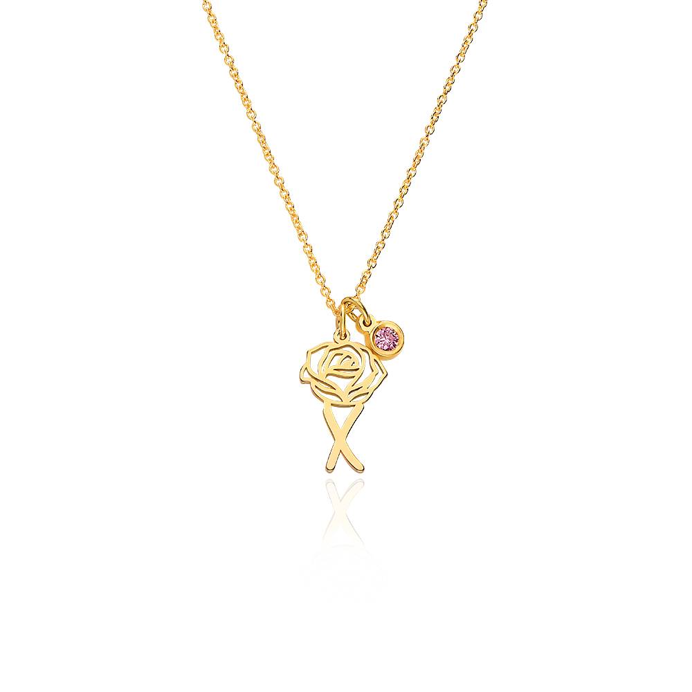 Blooming Birth Flower Initial Necklace with Birthstone in 18K Gold Plating