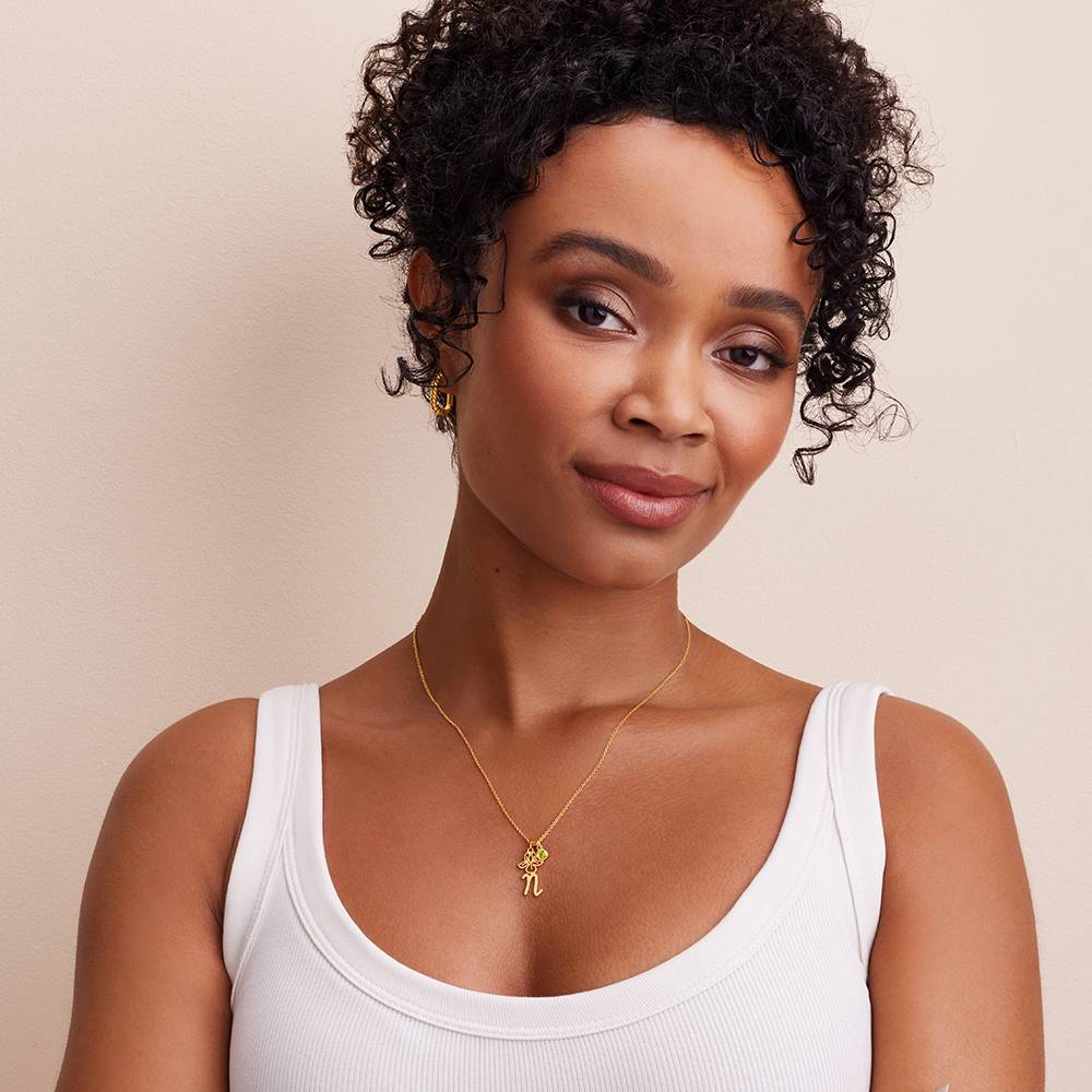 Blooming Birth Flower Initial Necklace with Birthstone in 18K Gold Plating