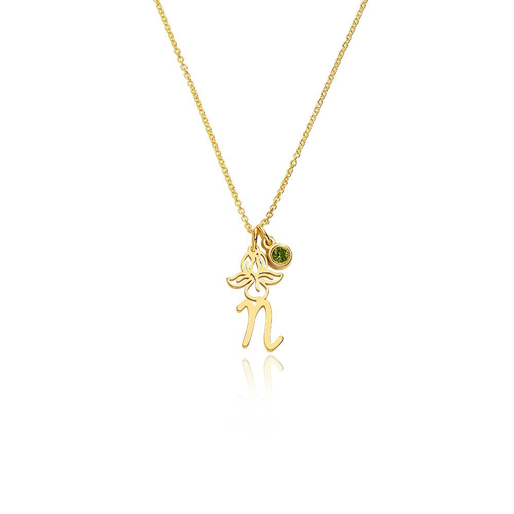 Blooming Birth Flower Initial Necklace with Birthstone in 18K Gold Vermeil