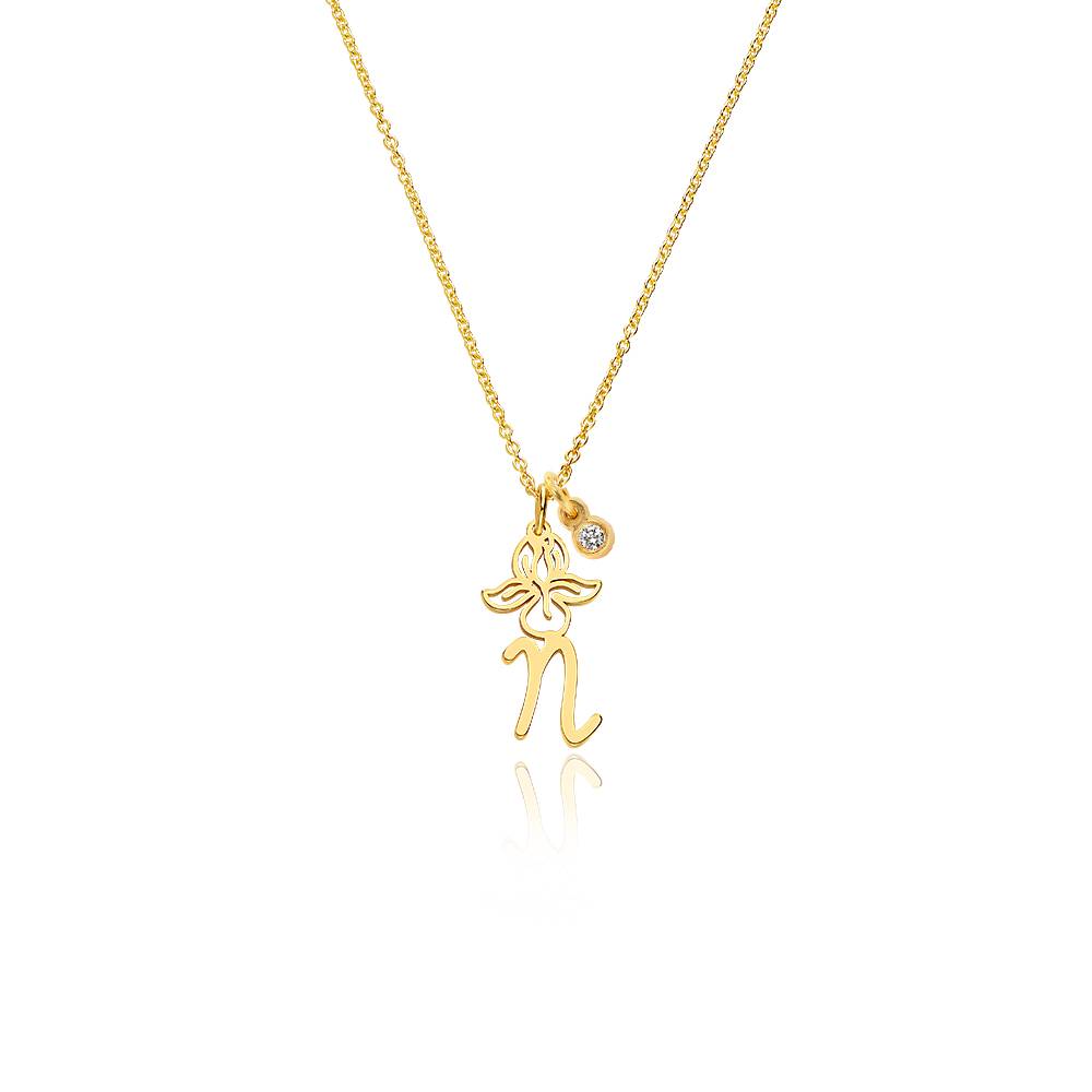 Blooming Birth Flower Initial Necklace with Diamond in 18K Gold Vermeil