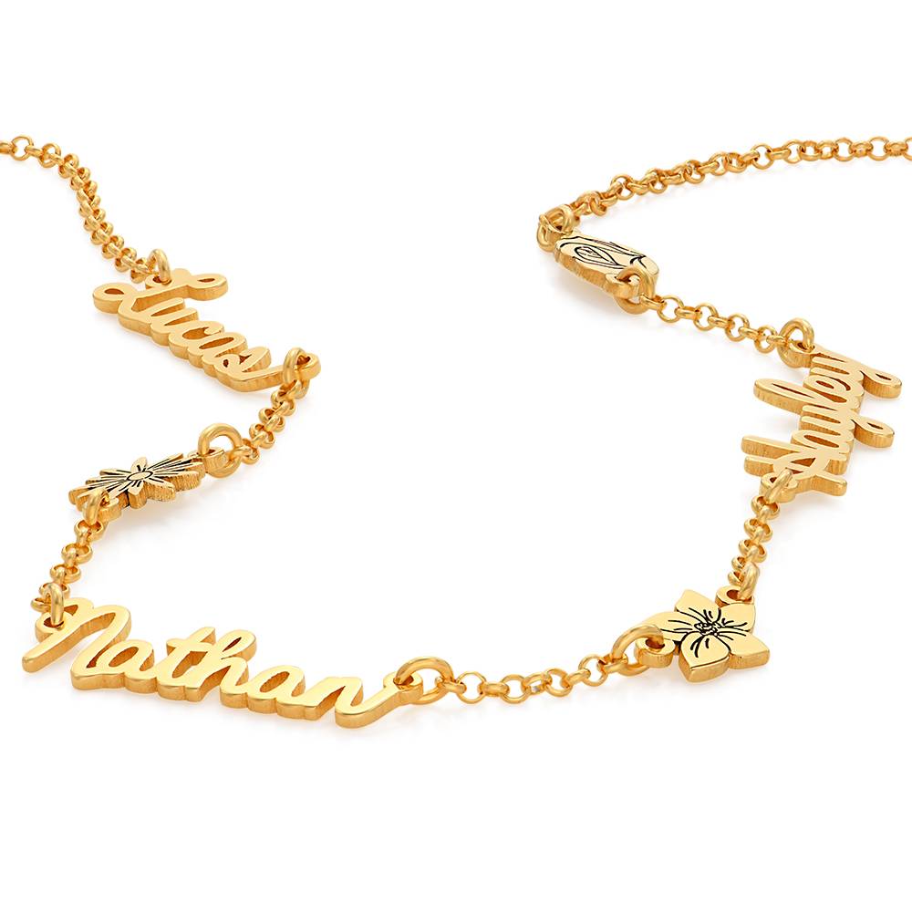Blooming Birth Flower Multi Name Necklace in 18K Gold Plating