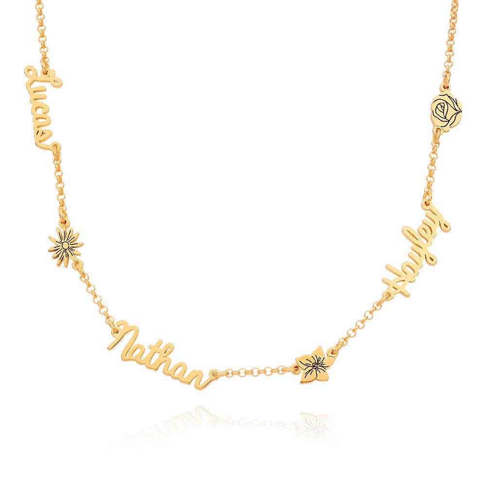 Blooming Birth Flower Multi Name Necklace in 18K Gold Vermeil