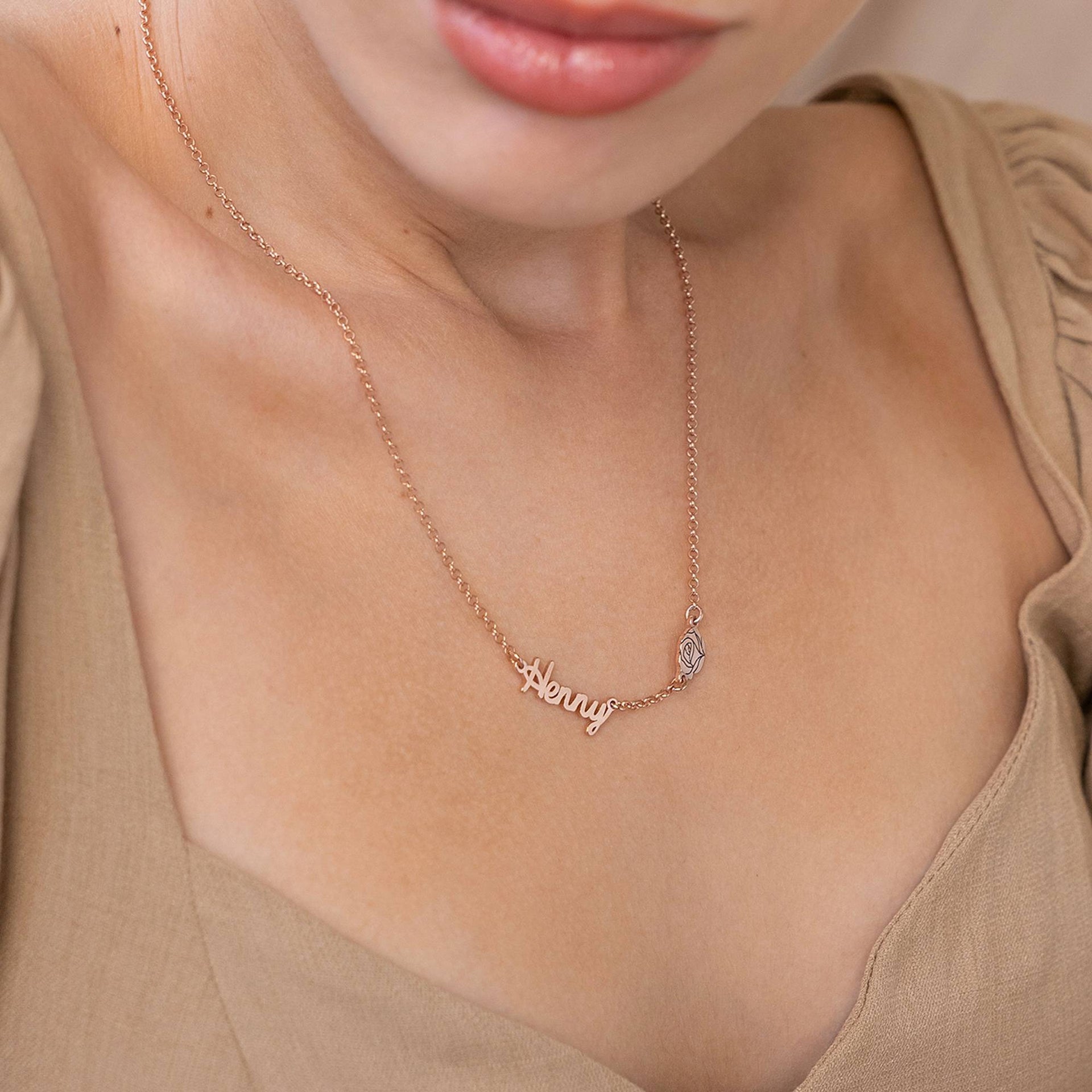 Blooming Birth Flower Multi Name Necklace in 18K Rose Gold Plating