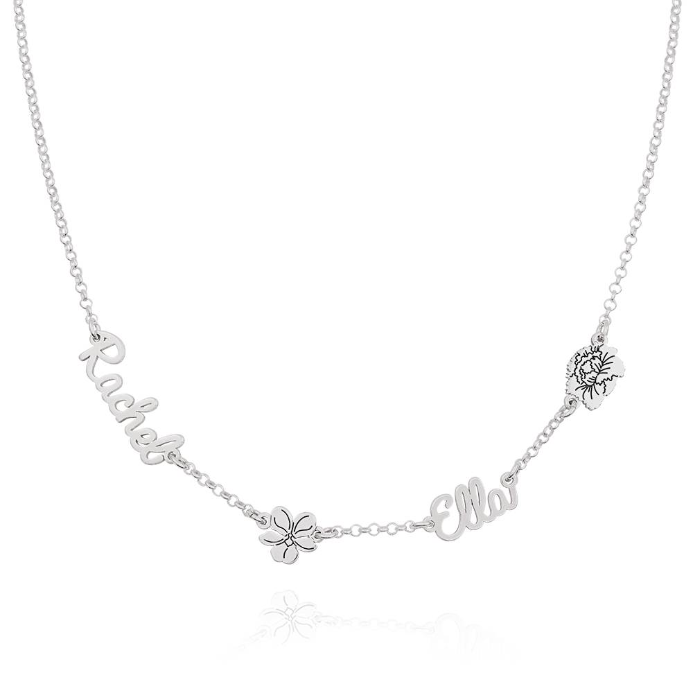 Blooming Birth Flower Multi Name Necklace in Sterling Silver
