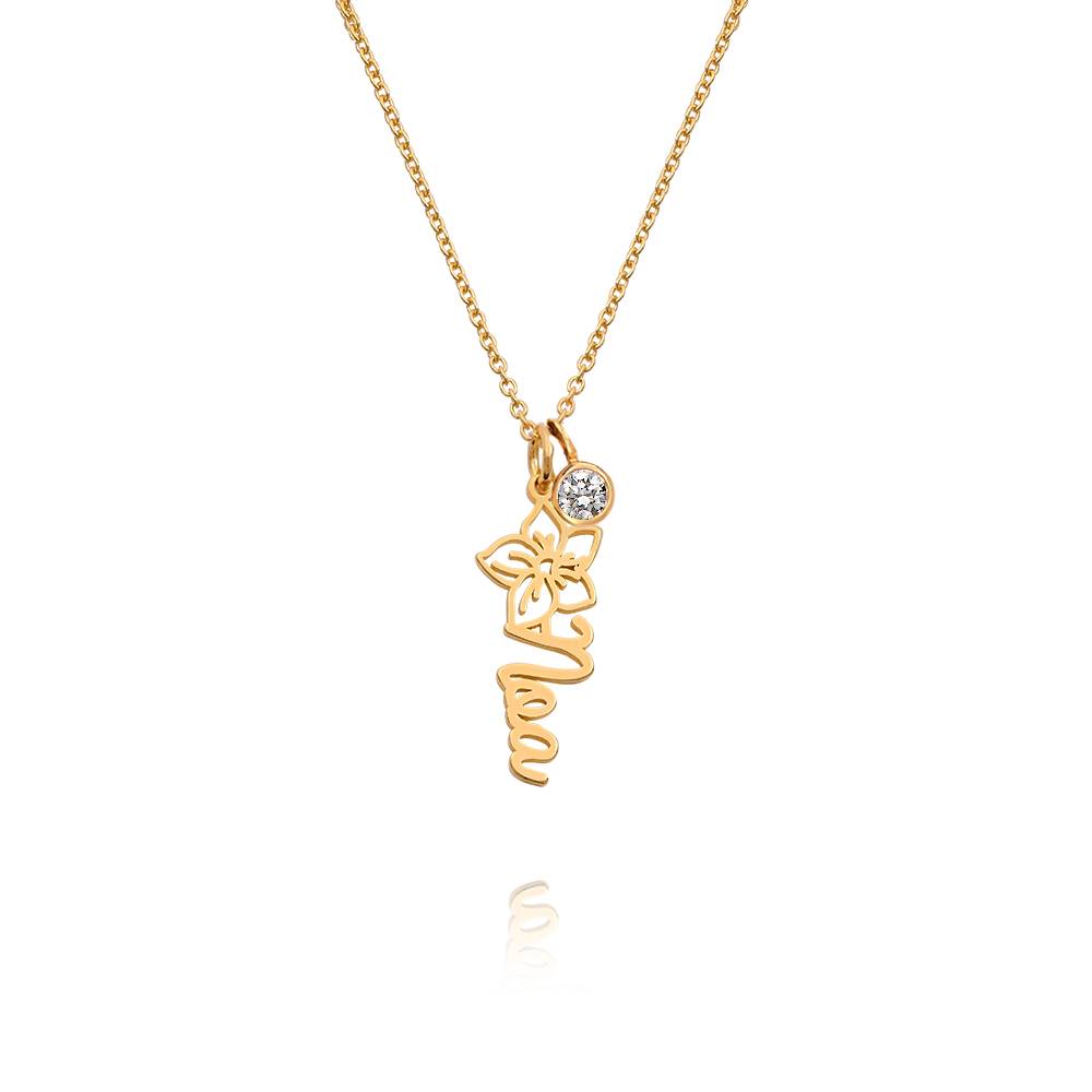 Blooming Birth Flower Name Necklace with 0.25CT Diamond in Gold Plating