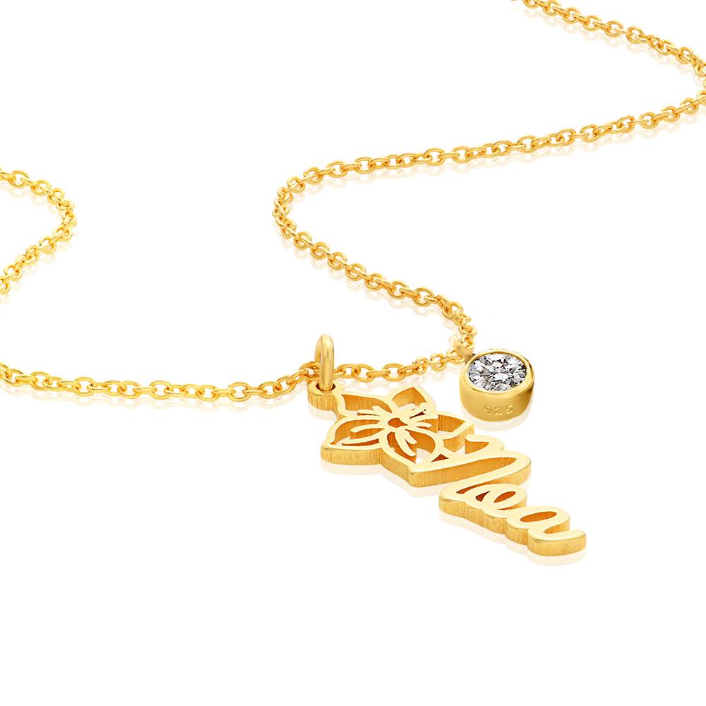 Blooming Birth Flower Name Necklace with 0.25CT Diamond in Gold Plating