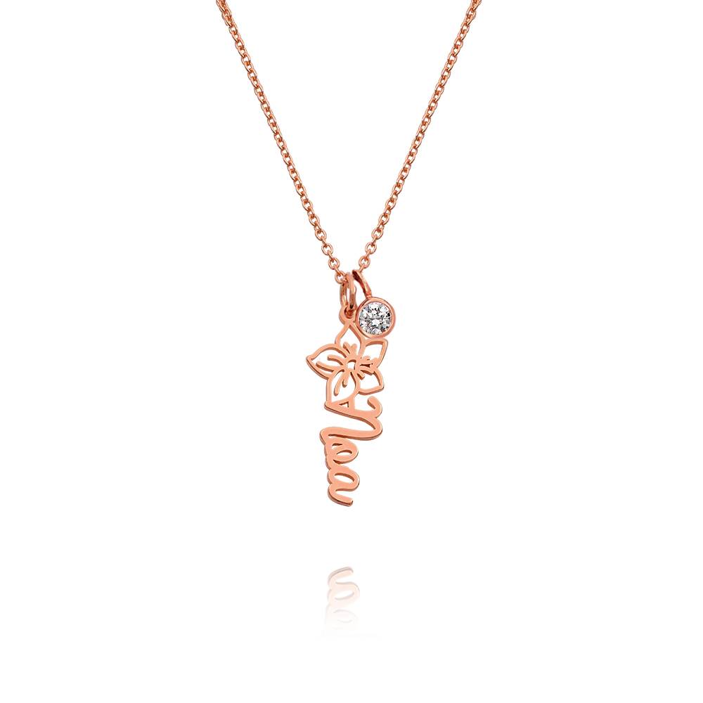 Blooming Birth Flower Name Necklace with 0.25CT Diamond in 18K Rose Gold Plating