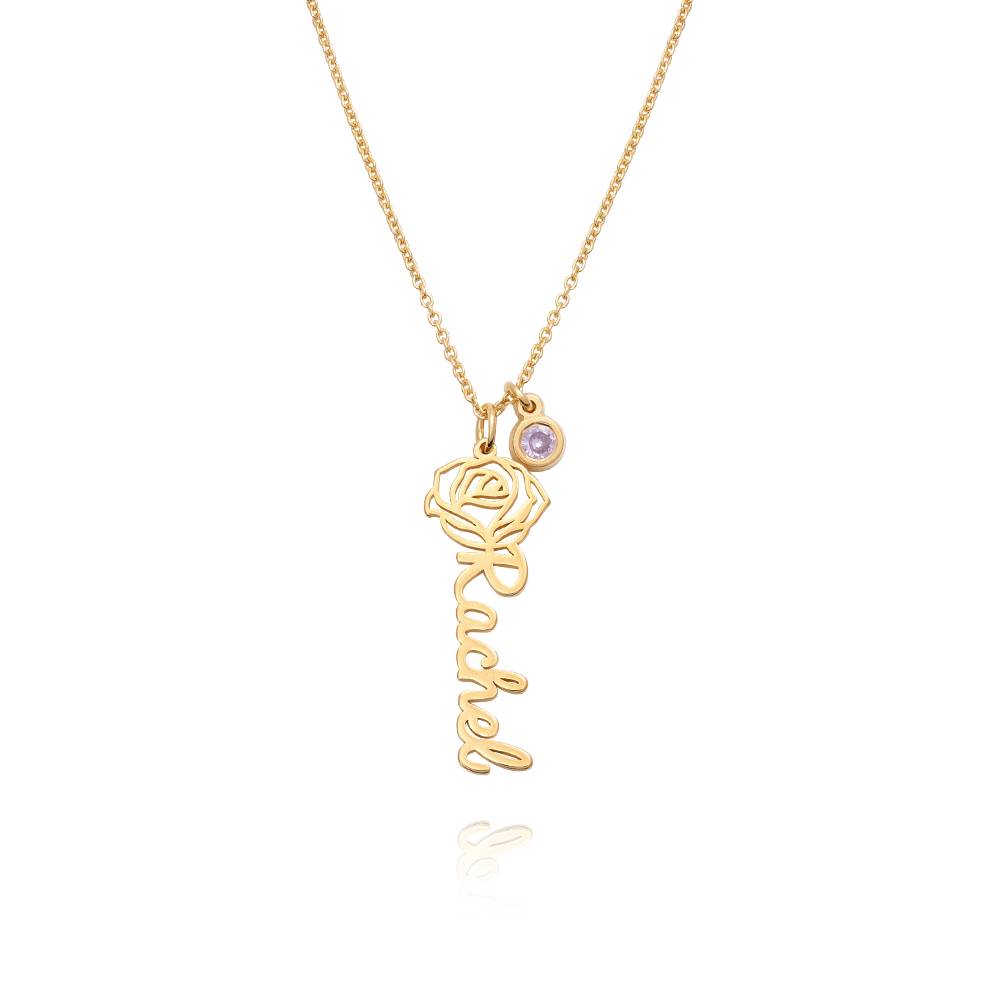 Blooming Birth Flower Name Necklace with Birthstone in 18K Gold Plating