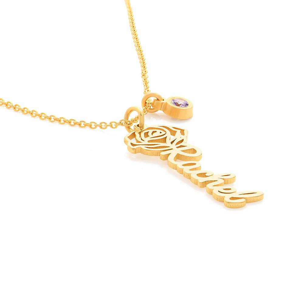 Blooming Birth Flower Name Necklace with Birthstone in 18K Gold Vermeil